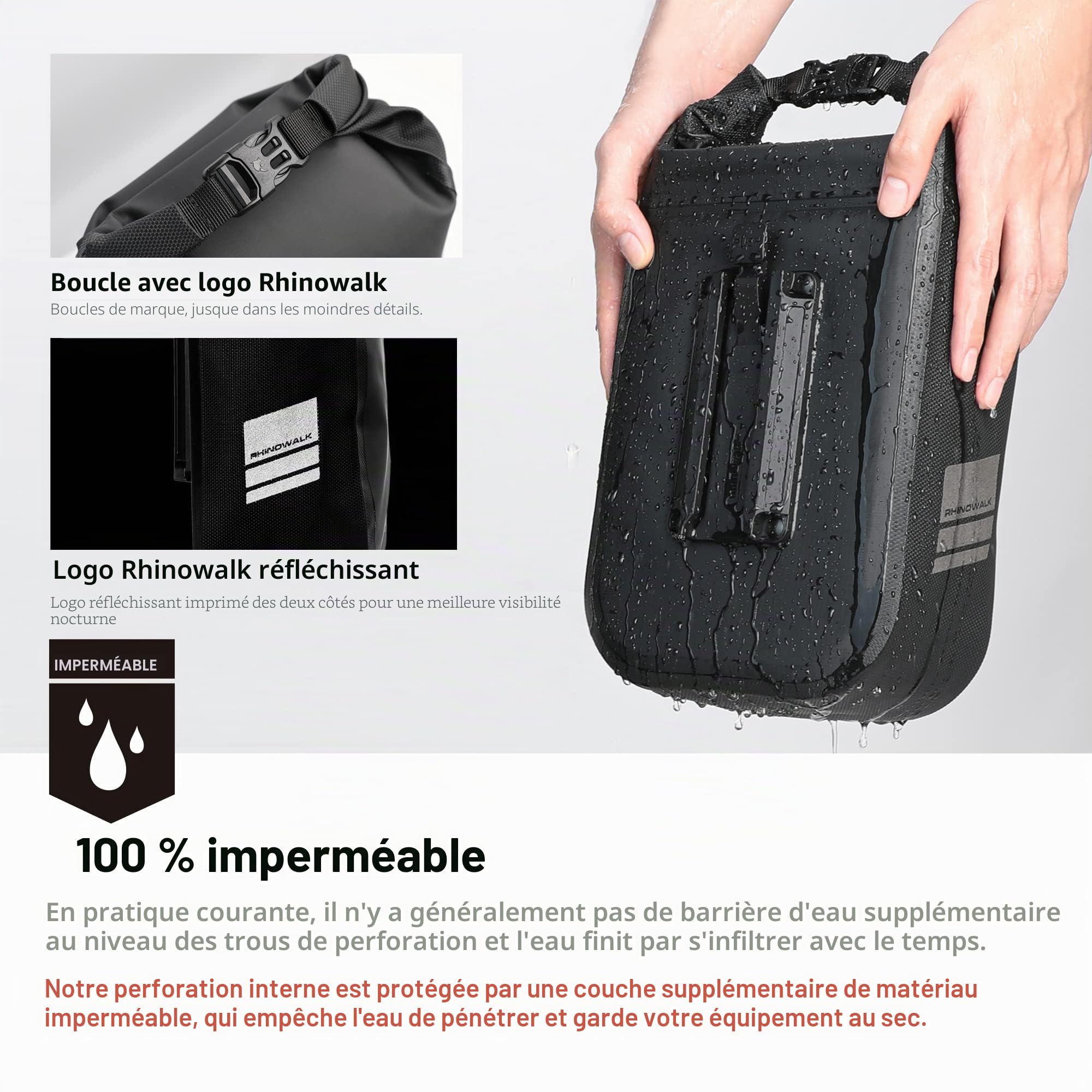 Rhinowalk Sac étanche pour Fourche Avant de vélo 4–6 L - Sac Sec à libération Rapide pour vélo