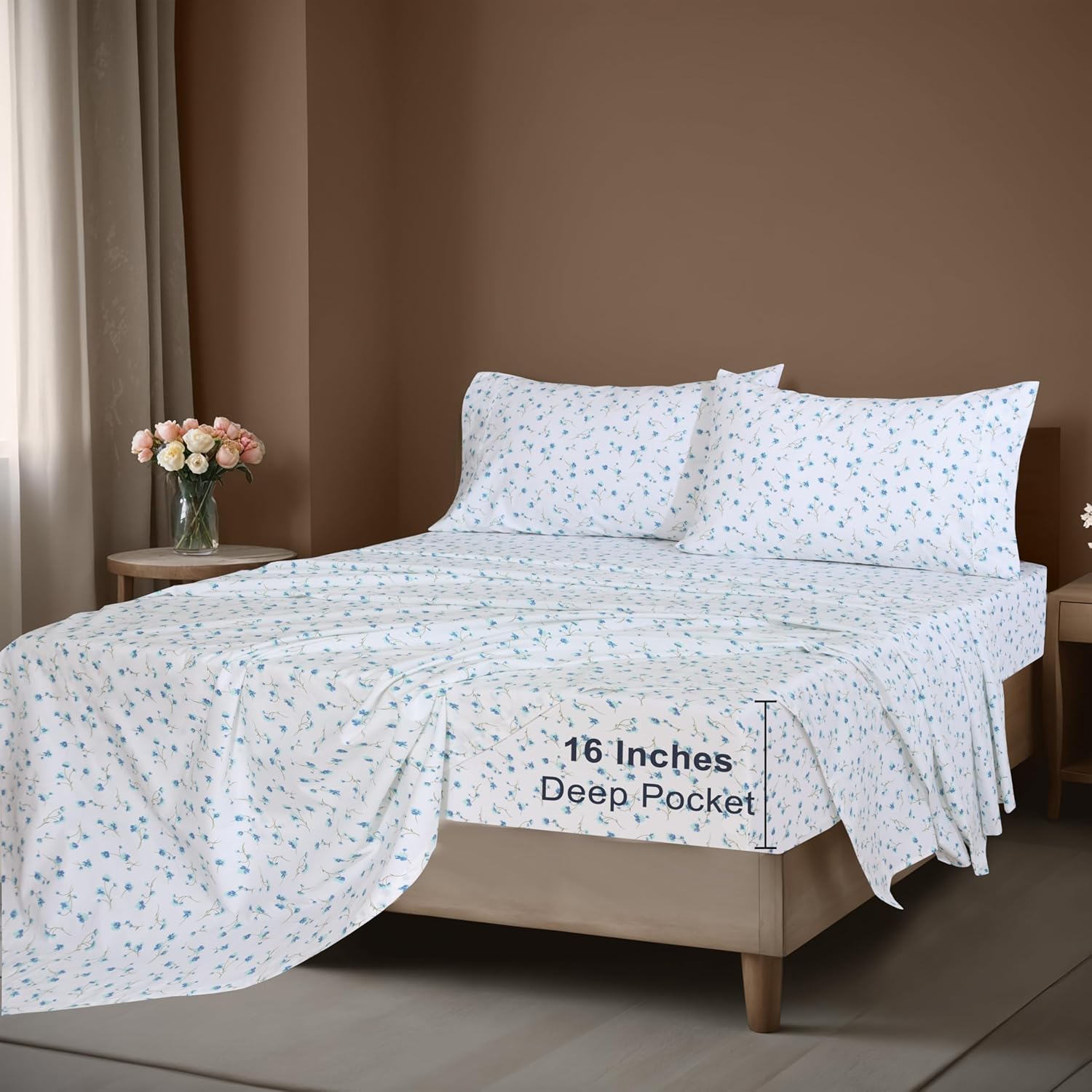 ZOYER 100% Cotton Sheets – Twin XL Size Percale Bedding, Cooling & Breathable, Durable with a Crisp, Soft & Comfortable Feel, 16" Deep Pocket, 3-Piece Set, La Laa Flower - Image 6