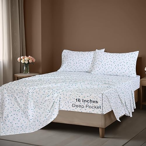 Miniatura 6 de ZOYER Juego de sábanas de percal de 100 % algodón refrescantes y crujientes, con bolsillos profundos de 16 pulgadas, ligeras y transpirables,