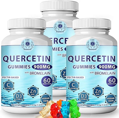 Miniatura 8 de Quercetina Gomitas - Quercetina con bromelina vitamina C + vitamina de zinc D3 - Suplementos masticables de quercetina 900 mg - Quercetina para