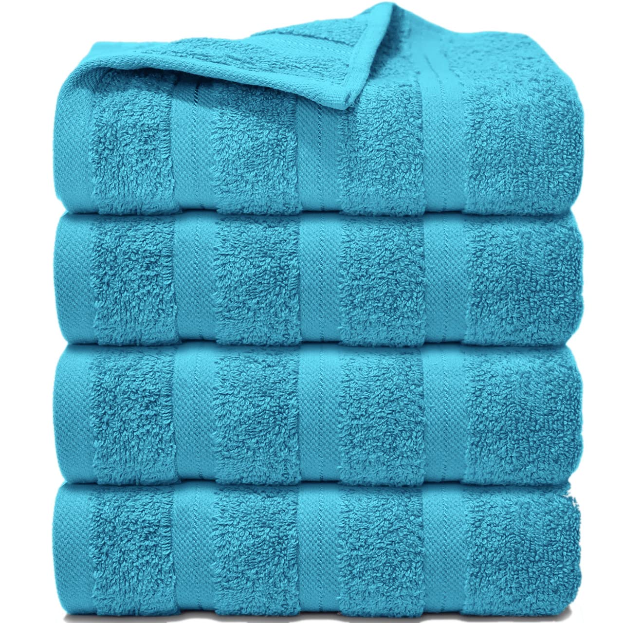 Zzzmrh Teal Premium Quality 4 Cotton Hand Towels 650 Gsm Set (50X90 Cm) Super Soft For Gym, Spa & Pool
