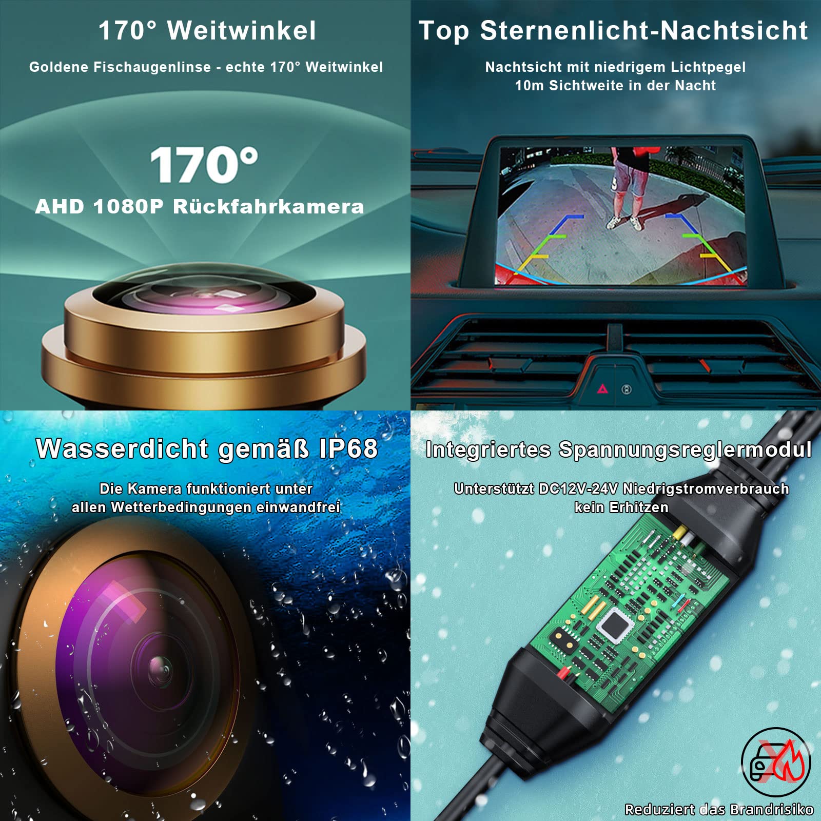 AHD 1080P Rückfahrkamera Funktioniert Nur mit Monitoren und Radio, die das AHD 1080P Videosignal Unterstützen, Rück/Seitenansicht Kamera, einstellbare Fischaugenlinse