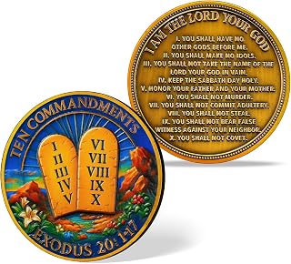 Ten Commandments Challenge Coin - I Am The Lord Your God Medallion with Exodus 20:17 Verse - Christian Faith Token - Religious Commemorative Gift for Men and Women