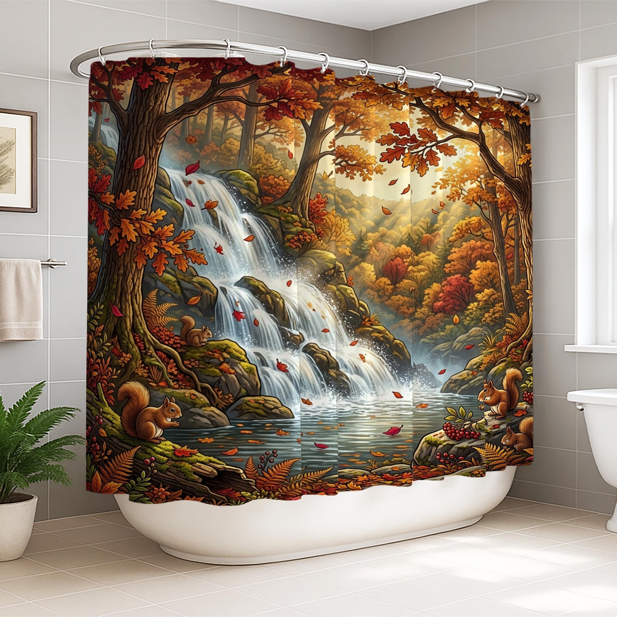 Rideau de douche extra large écureuil d'automne en polyester orange 274x183 cm