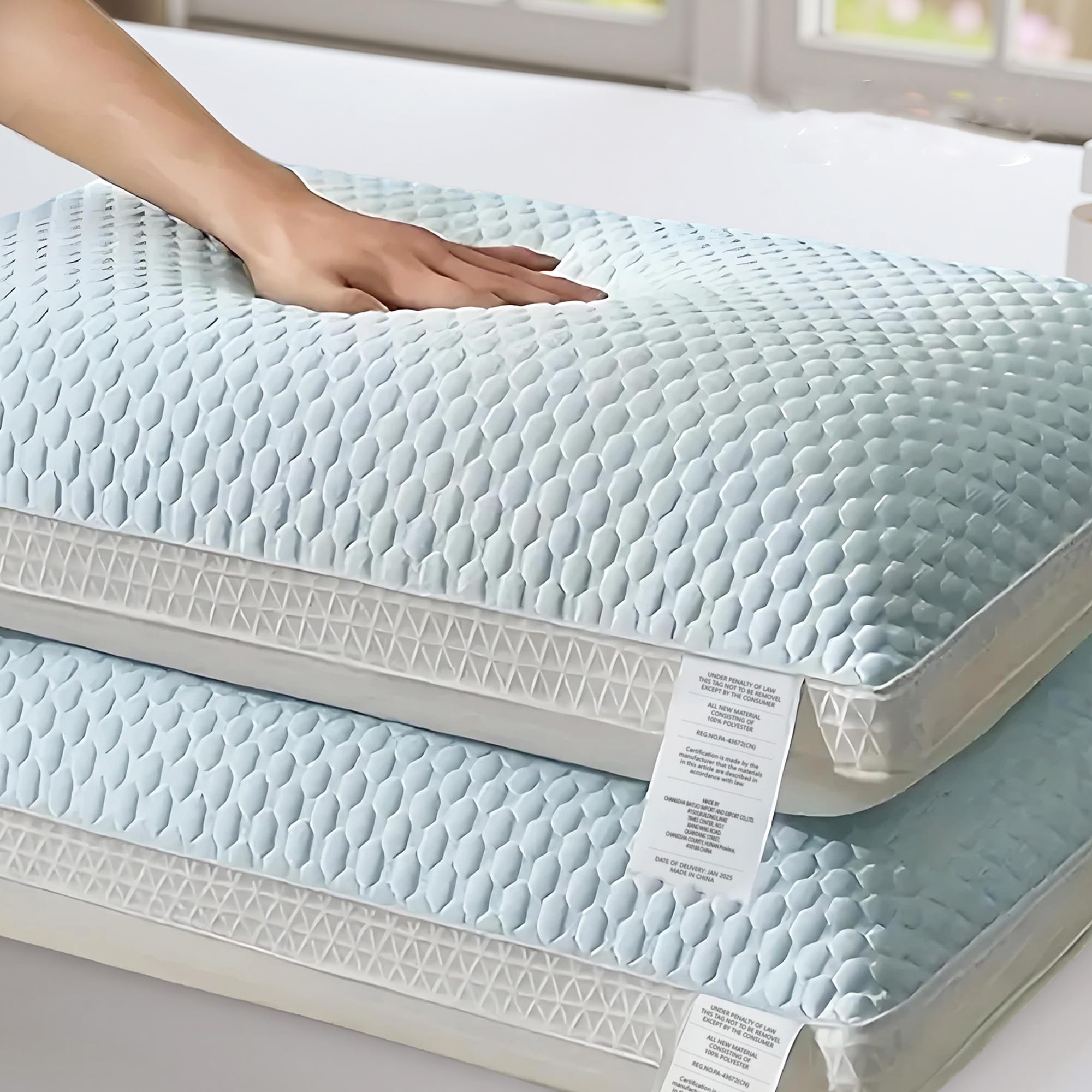 Bed Pillows with Massage Beads 900g Breathable Polyester Filling Machine Washable Support for Side Back Stomach Sleepers Comfortable