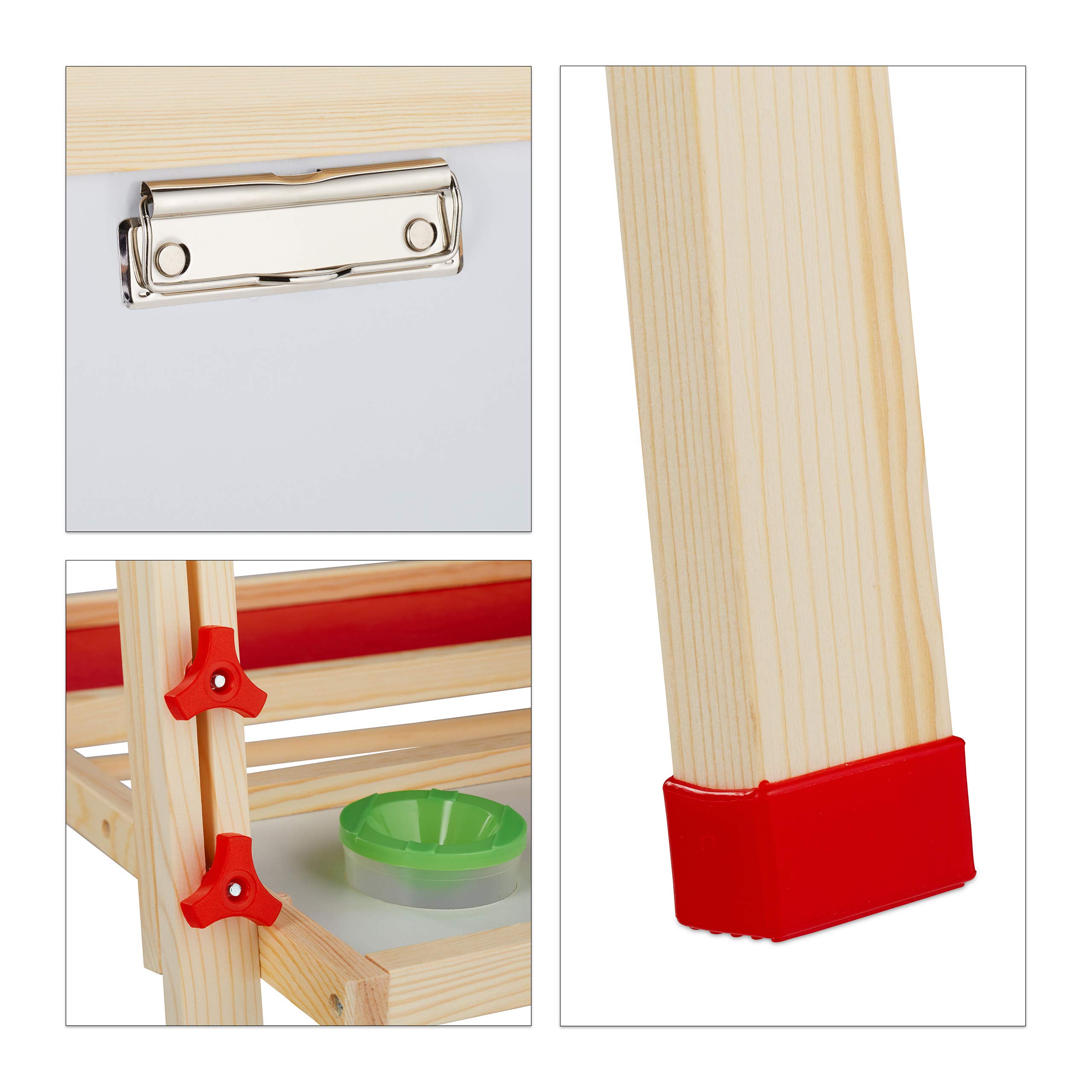 Relaxdays Lavagnetta per Bambini, Regolabile in Altezza & Magnetica in Legno, 122-160 x 65x 69 cm, Legno Naturale