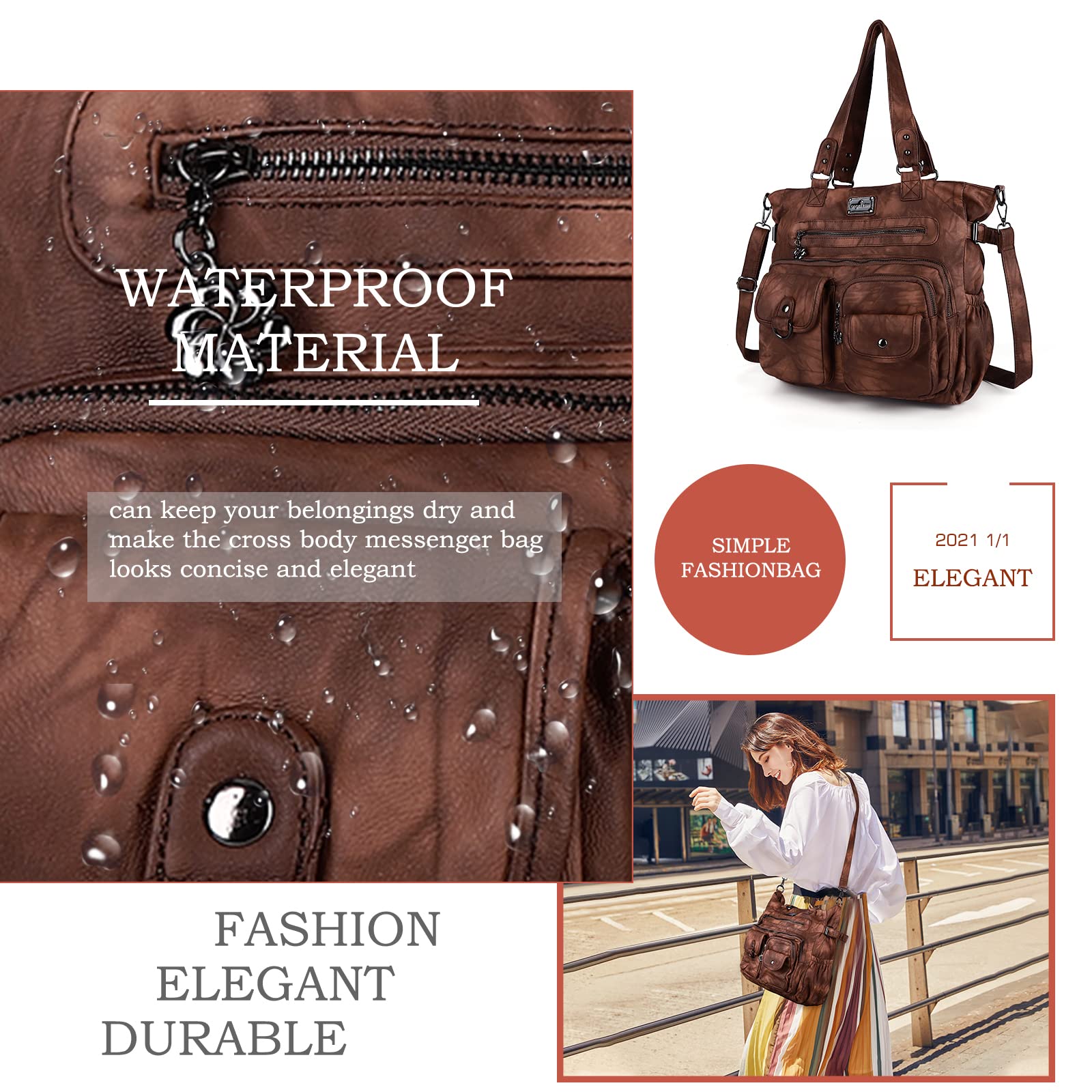 Angel Kiss Large Purses for Women Soft PU Leather Hobo Bag for Women Shoulder Bags: Stylish Brown