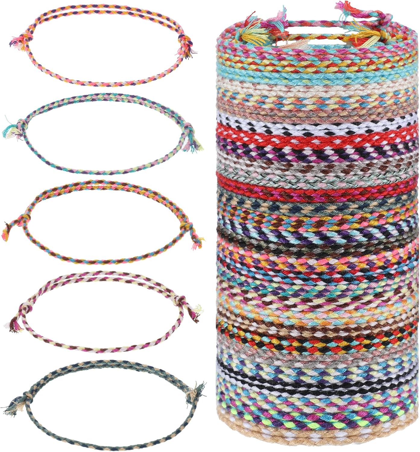 Woven Wrap Friendship Bracelets for Women, 30Pcs Colorful Adjustable String Bracelet Handmade Braided Friendship Ankle Bracelets for Women Men Party Favors Matching Accessory