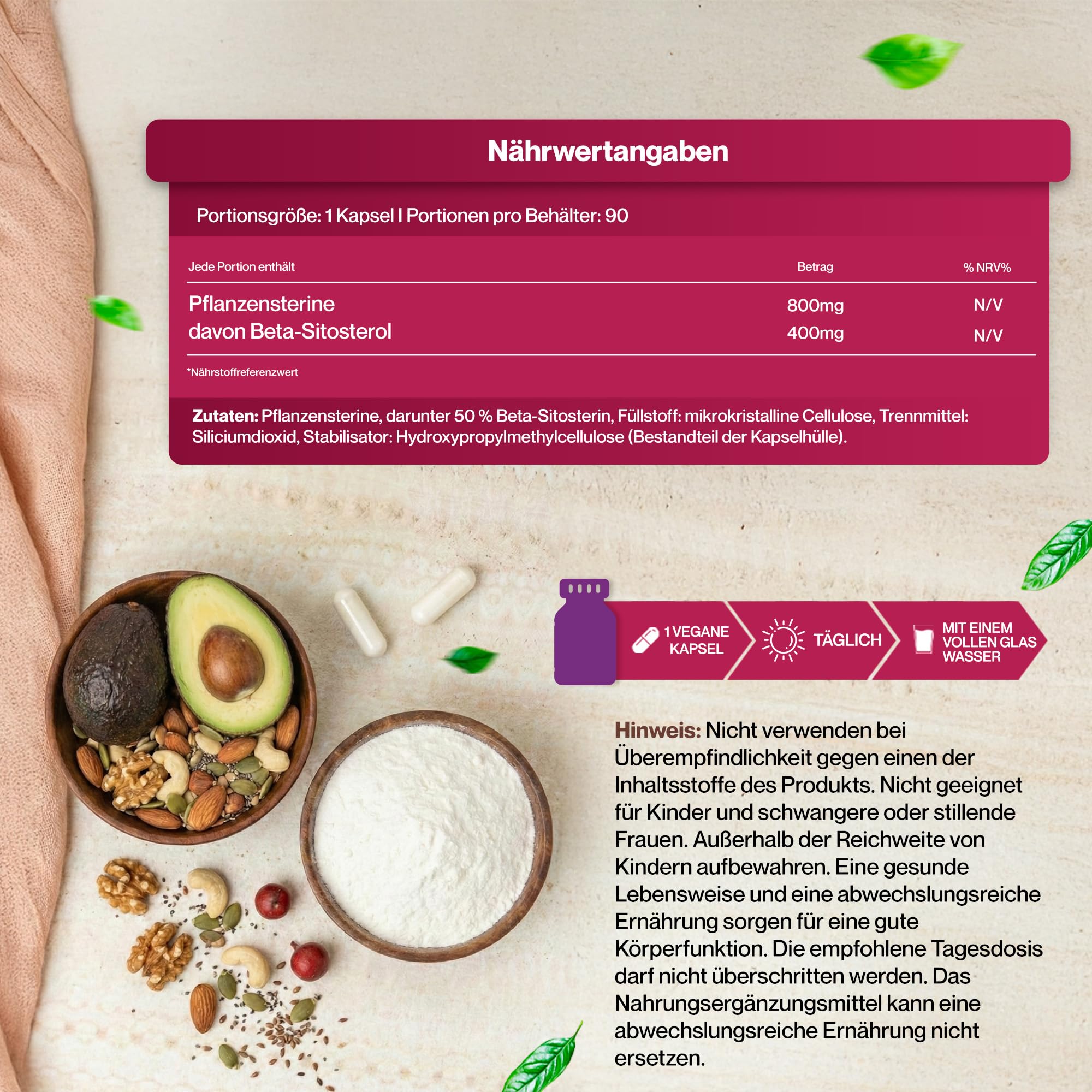 Hepatica Beta-Sitosterol 400 mg täglich | aus 800 mg Pflanzensterolen | 120 vegane Kapseln | GMP & Laborgeprüft