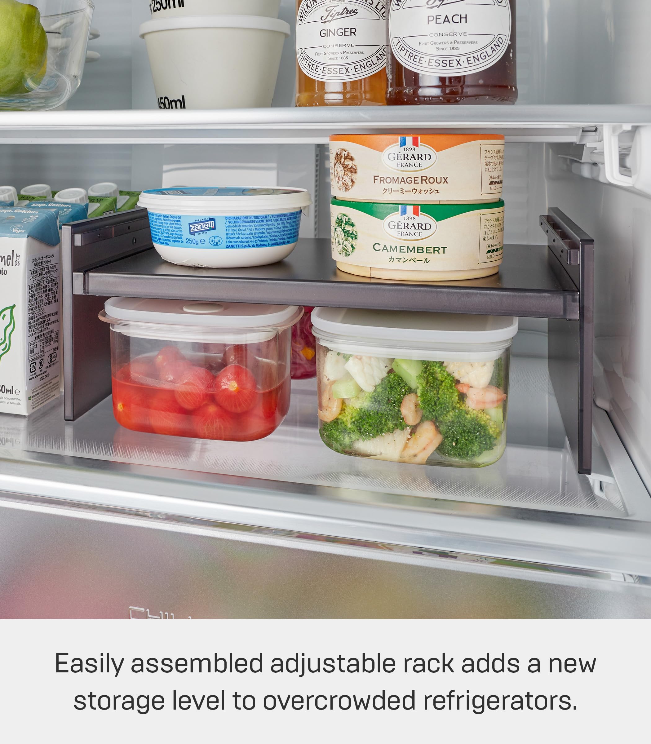 YAMAZAKI 8066 Estante telescópico de Almacenamiento para refrigerador, Negro, Aprox. Ancho 11.8-17.9 x D 7.9 x H 12.4 cm (30-45.5 x 20 x 12.6 cm), Torre Ajustable Ancho y Altura Estante de