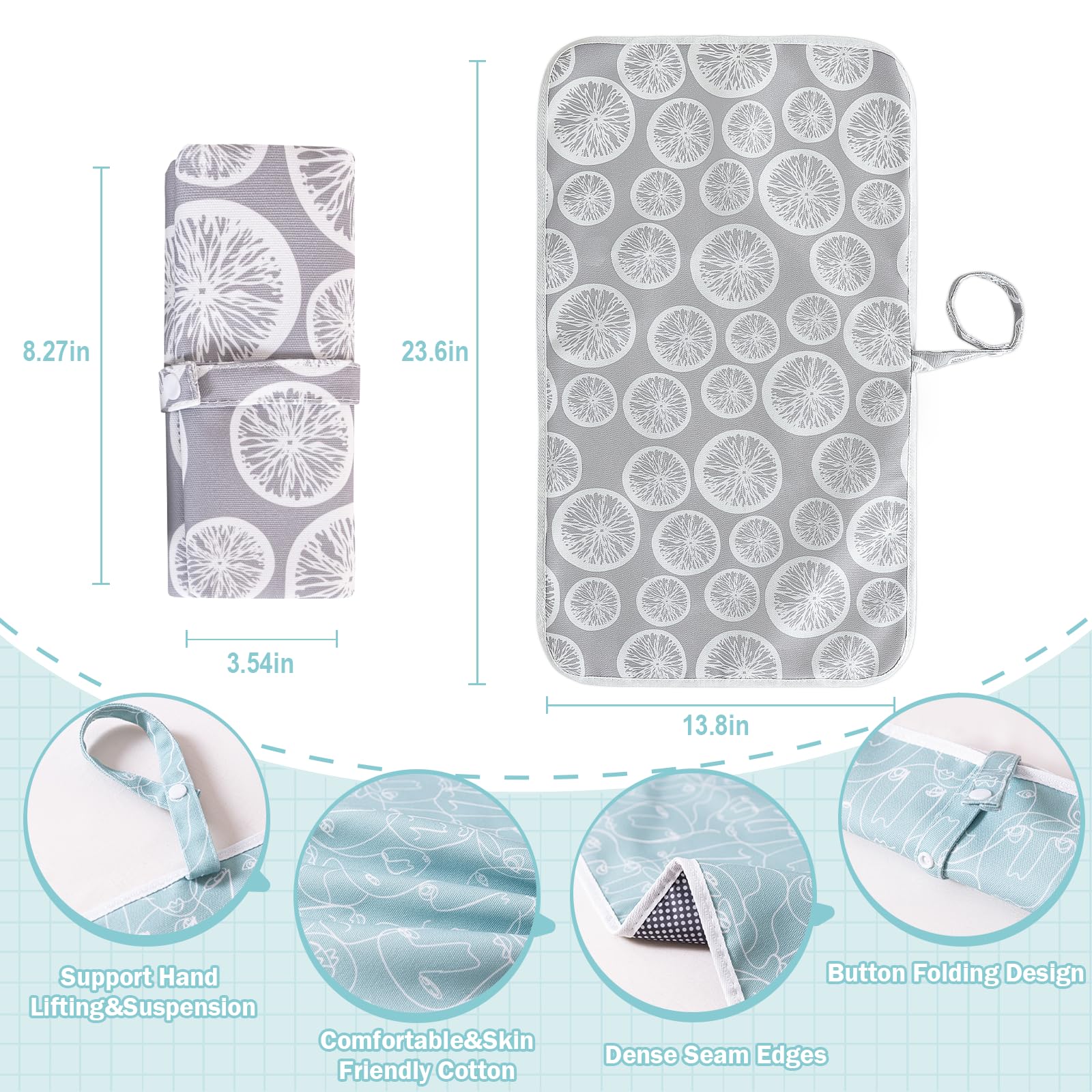 Cambiador plegable para bebé, paquete de 2, almohadilla para cambiar pañales, impermeable, para viajes, orinal, kit de cambio de bebé para el hogar, viajes al aire libre (gris + azul)