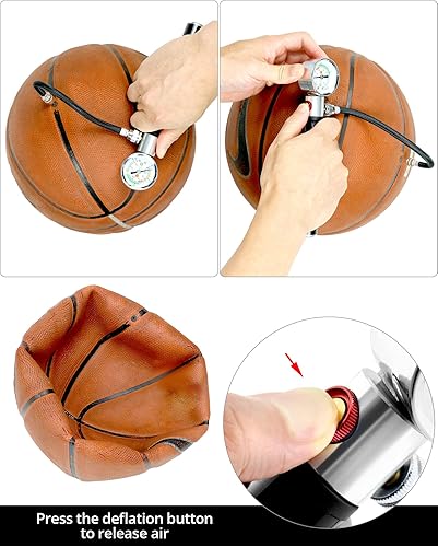 Miniatura 4 de QWORK Bomba de aire de pelota deportiva con manómetro, bomba de baloncesto, bomba de voleibol, bomba de aire potente para pelota de fútbol, bomba de