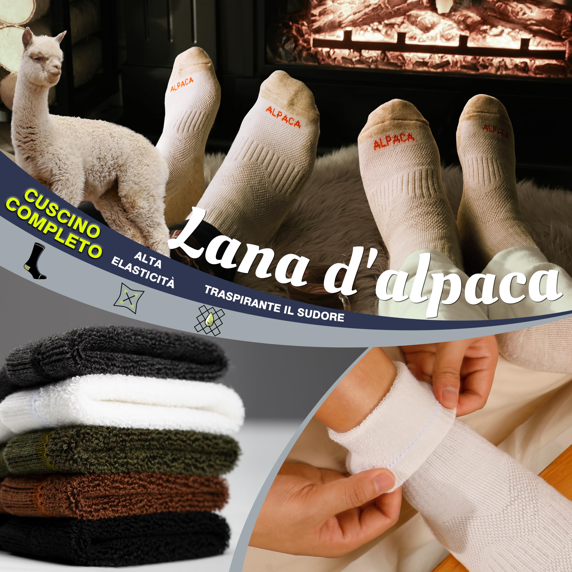 ineepor Calze da Sci 2 Paia Lana di Alpaca Termiche Donna Uomo Calzini Caldi Termici Invernali Calze Calde Pesanti 35-51