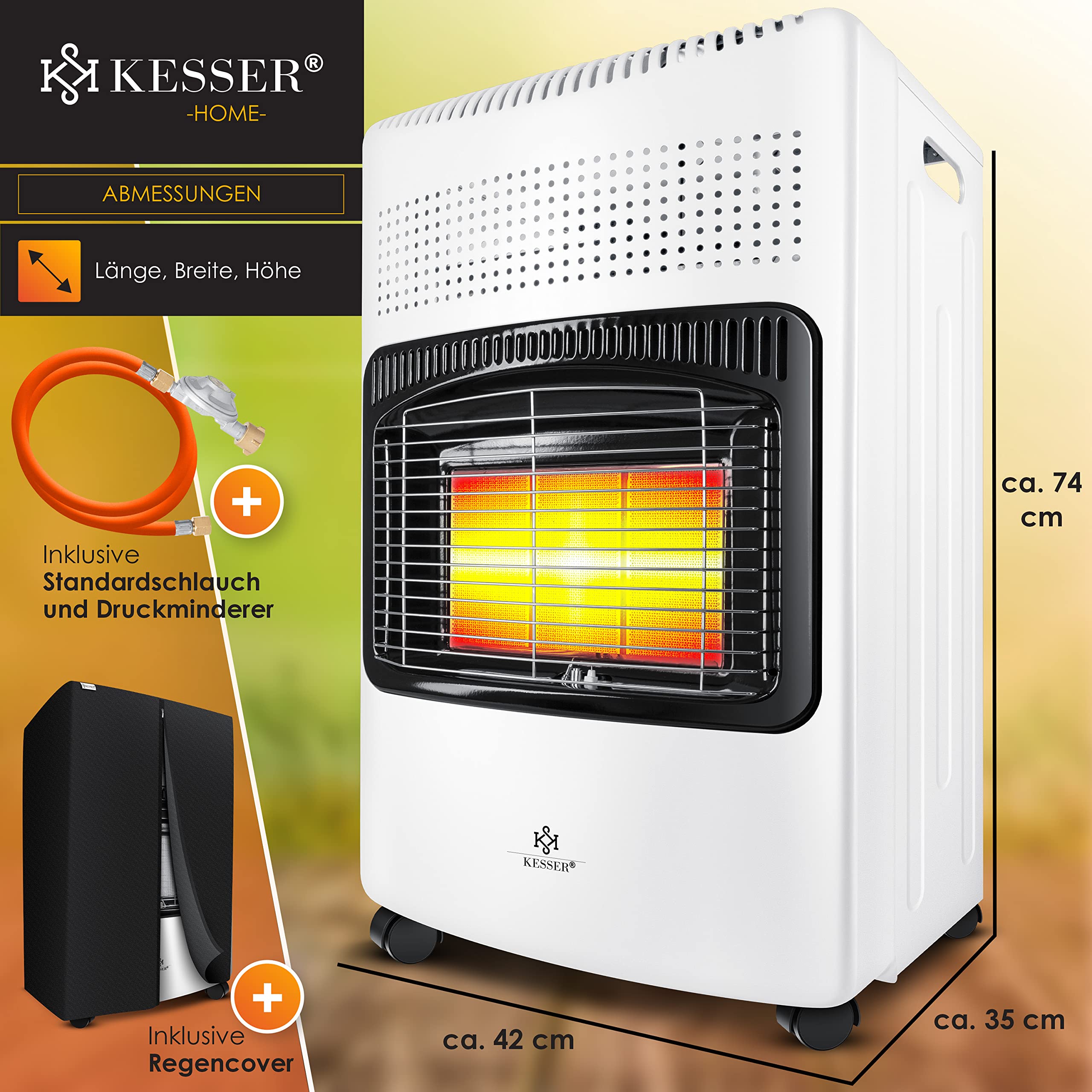 KESSER® Chauffage à gaz en céramique 4200 W avec régulateur de pression, tuyau, brûleur infrarouge, bouteilles de gaz butane