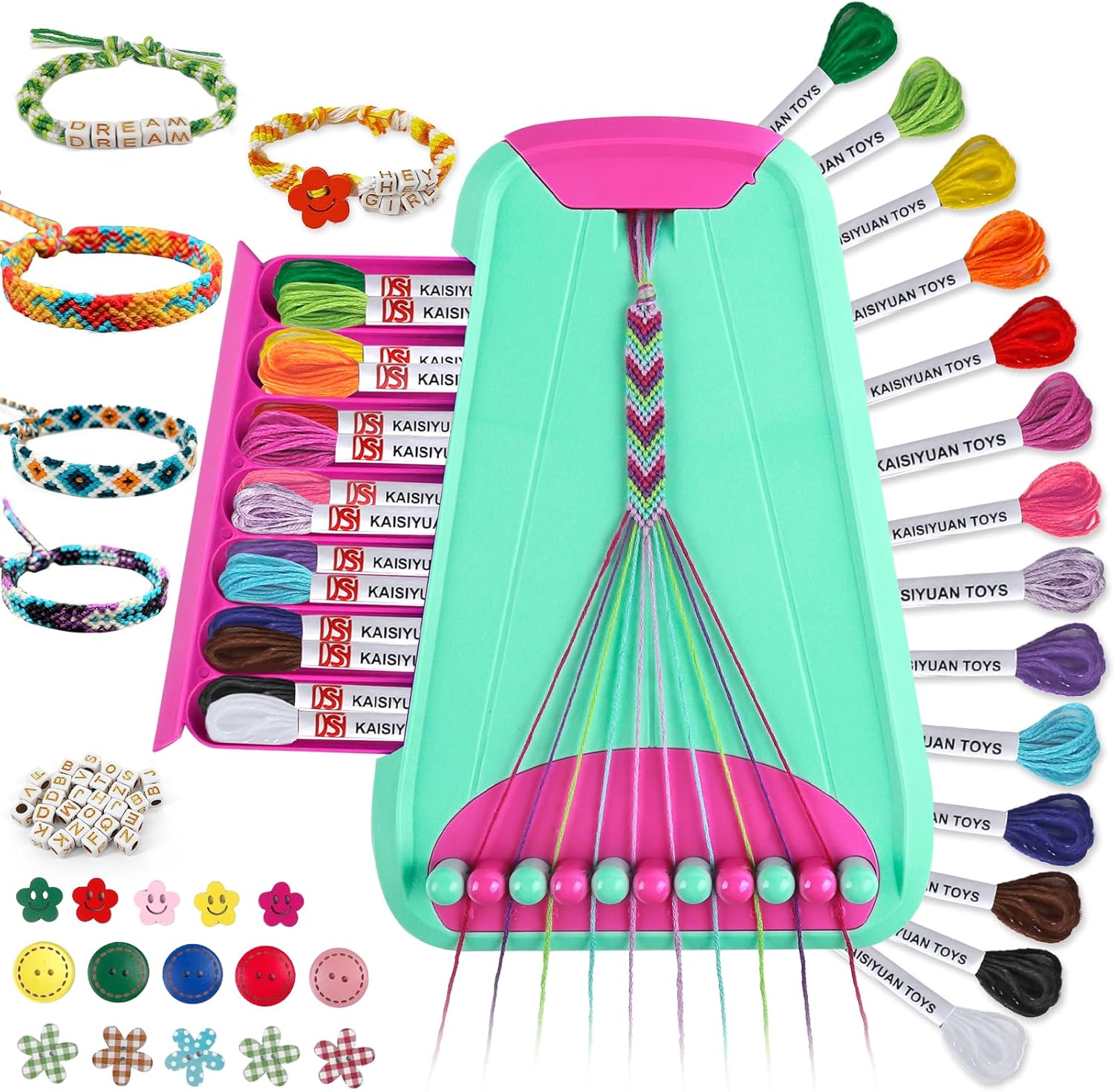 Arts and Crafts for Kids Ages 8-12,Friendship Bracelet Making Kit for Girl,Kids Jewelry Making Kit with 28 Pre-Cut Threads,Christmas Birthday Gifts for Ages 6 7 8 9 10 11 12 Year Old Rose Green/Rose