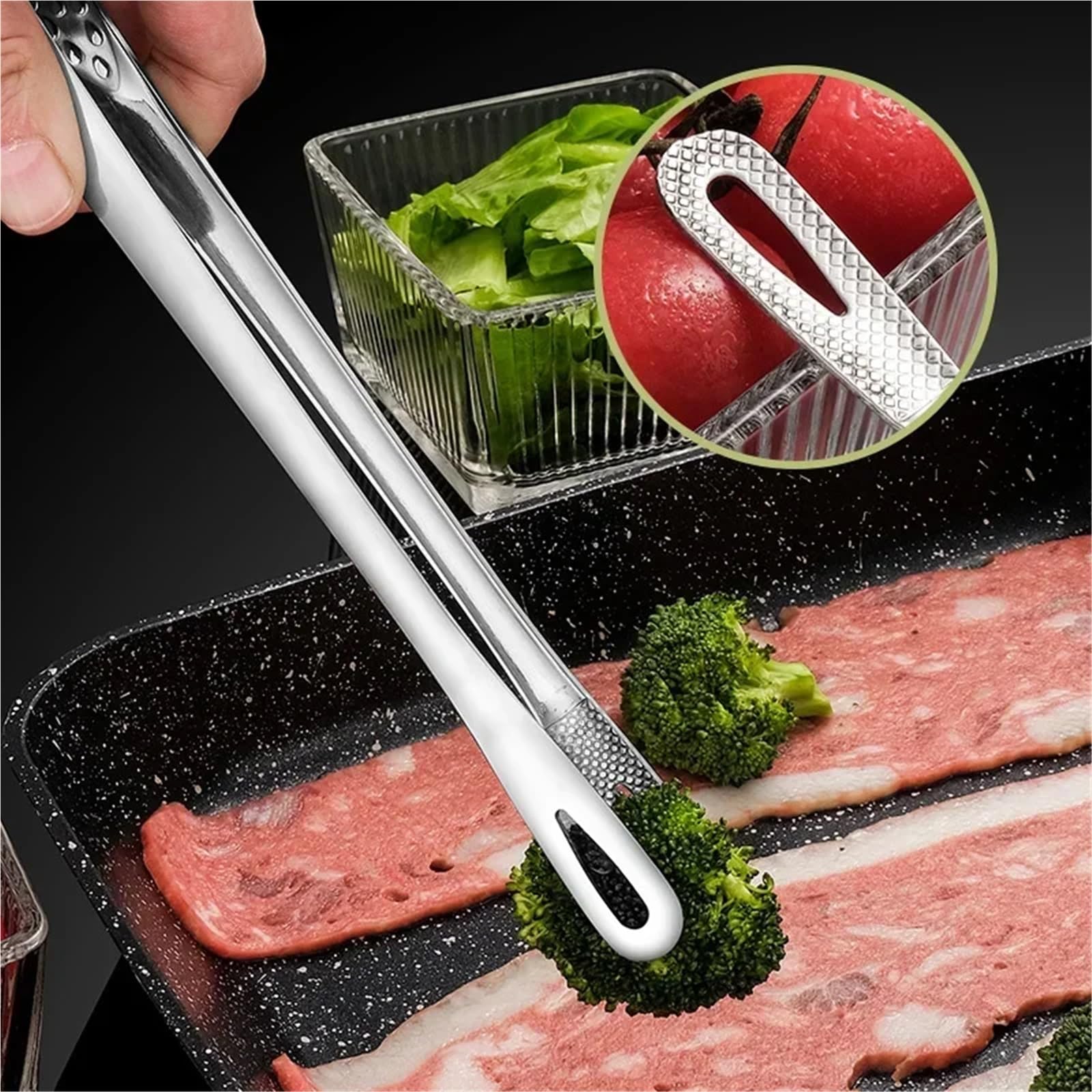 Pinze da barbecue, Pinze da cucina for barbecue in acciaio inossidabile, argento, 24 cm, 28(28cm)