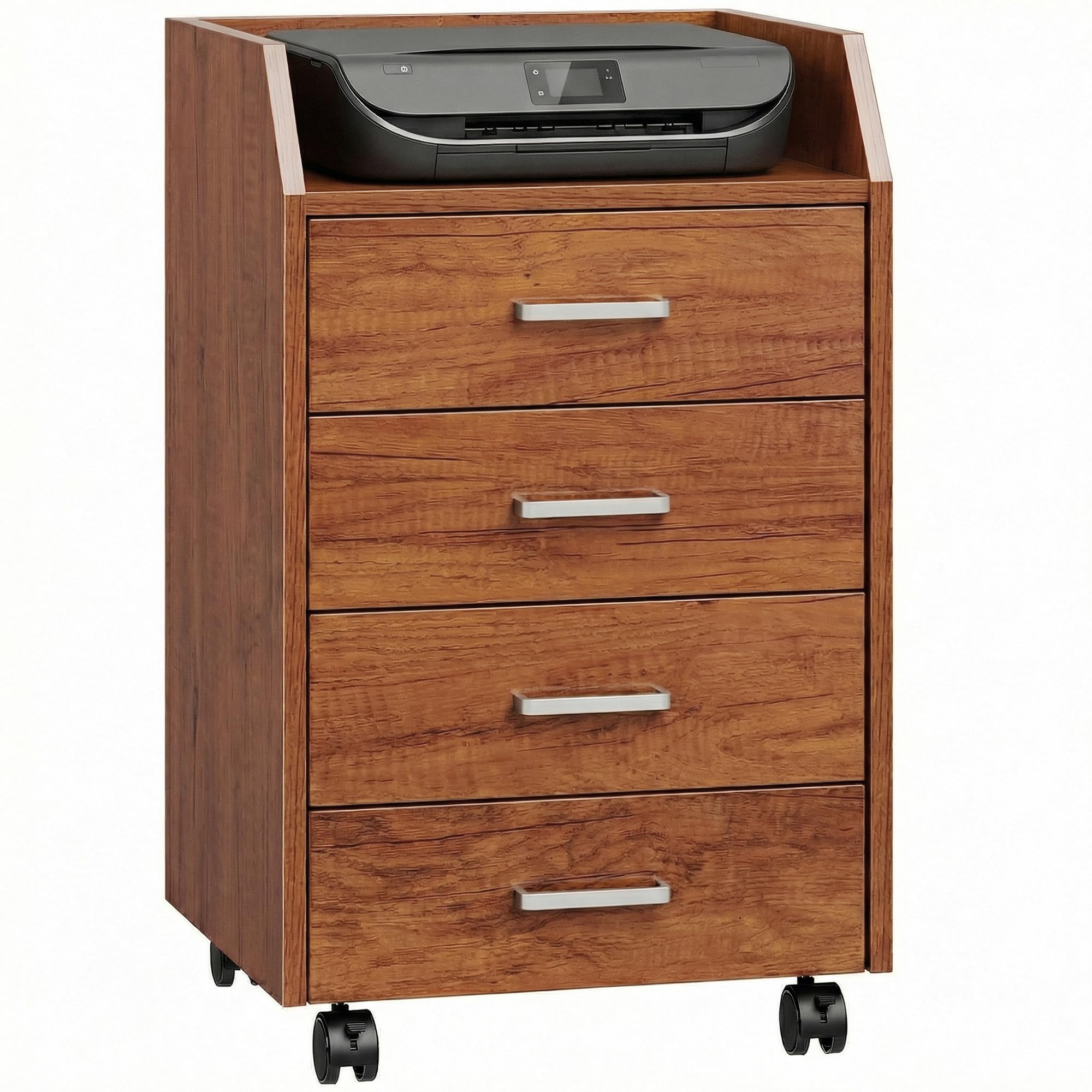Vinsetto Cassettiera da scrivania con ruote, cassettiera da ufficio con 4 cassetti, schedario mobile per studio, salotto, da posizionare sotto la scrivania, 40x36x65 cm, marrone