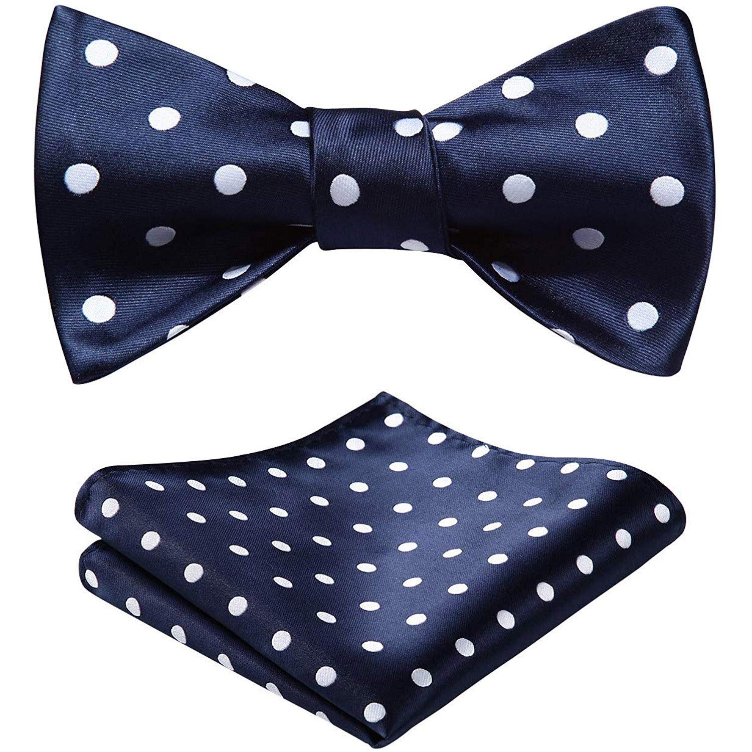 Men's Polka Dot Bow Tie Floral Jacquard Self Bowties Hanky Set, Blue / White, Medium
