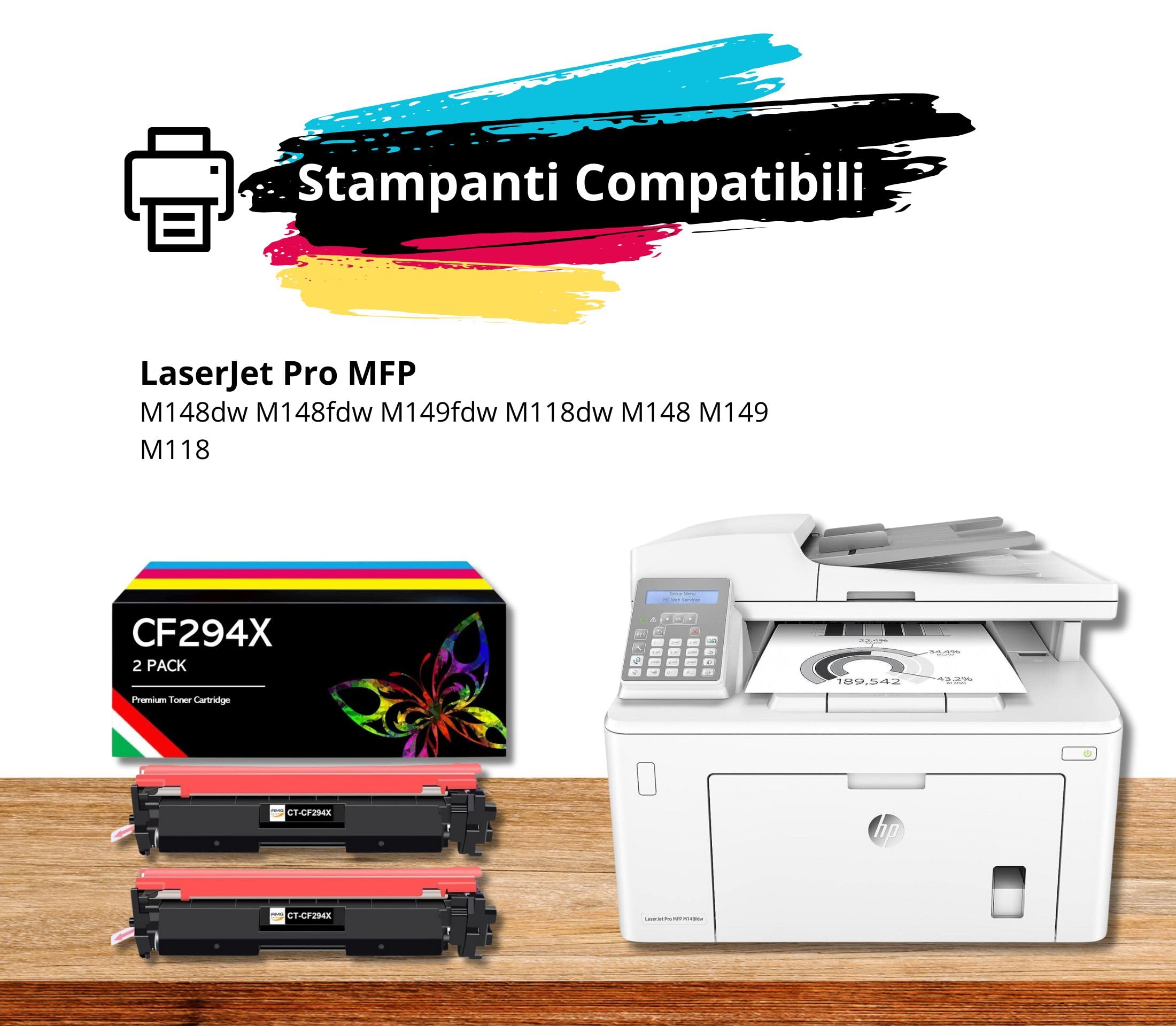 94X CF294X Cartuccia toner Compatibile per HP 94A CF294A per hp laserjet pro mfp m148dw per LaserJet Pro M148fdw M149fdw M118dw M148 M149 Alto rendimento 2800 Pagine (2 Nero)
