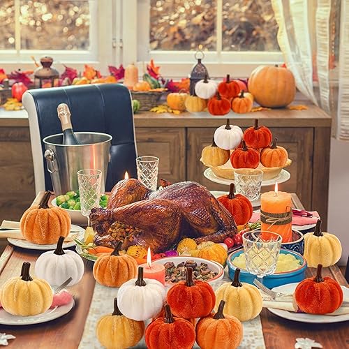 Miniatura 7 de 16 calabazas artificiales de terciopelo para otoño, mini calabazas artificiales para cosecha de Acción de Gracias, hogar, granja, decoración de