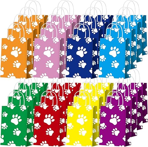 Teling Bolsas de regalo de patas de gato, bolsas impresas con asas de papel para golosinas de perro de cachorro, bolsas de regalo para golosinas de