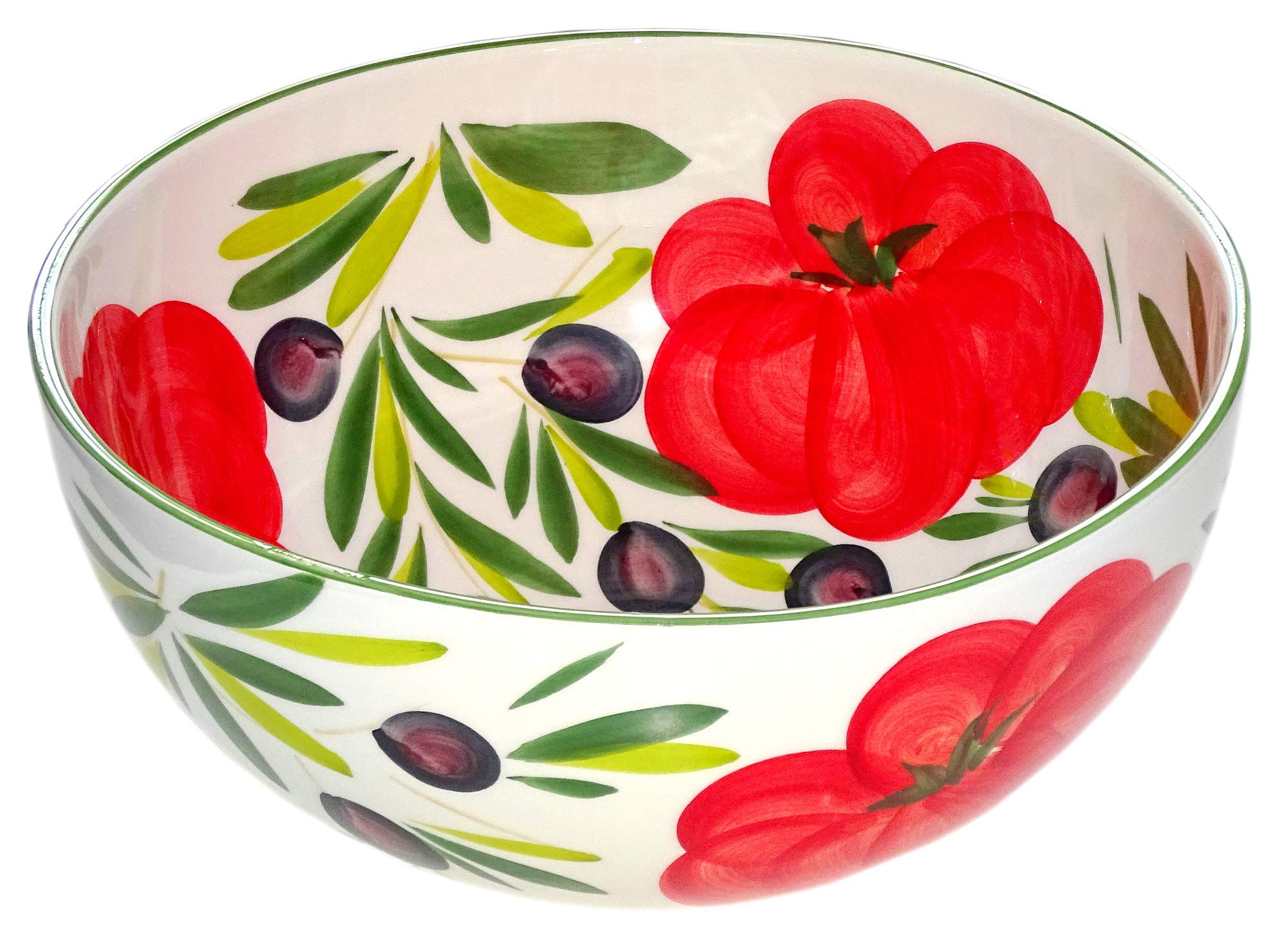 Lashuma Ciotola rotonda 26 cm, in ceramica italiana pomodoro – oliva, grande insalatiera fatta a mano