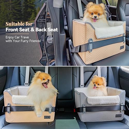 Vista 11 de PETSFIT - Asiento de automóvil para perros pequeños, portátil, con hebillas seguras patentadas, correa de clip, adecuado para mascotas pequeñas