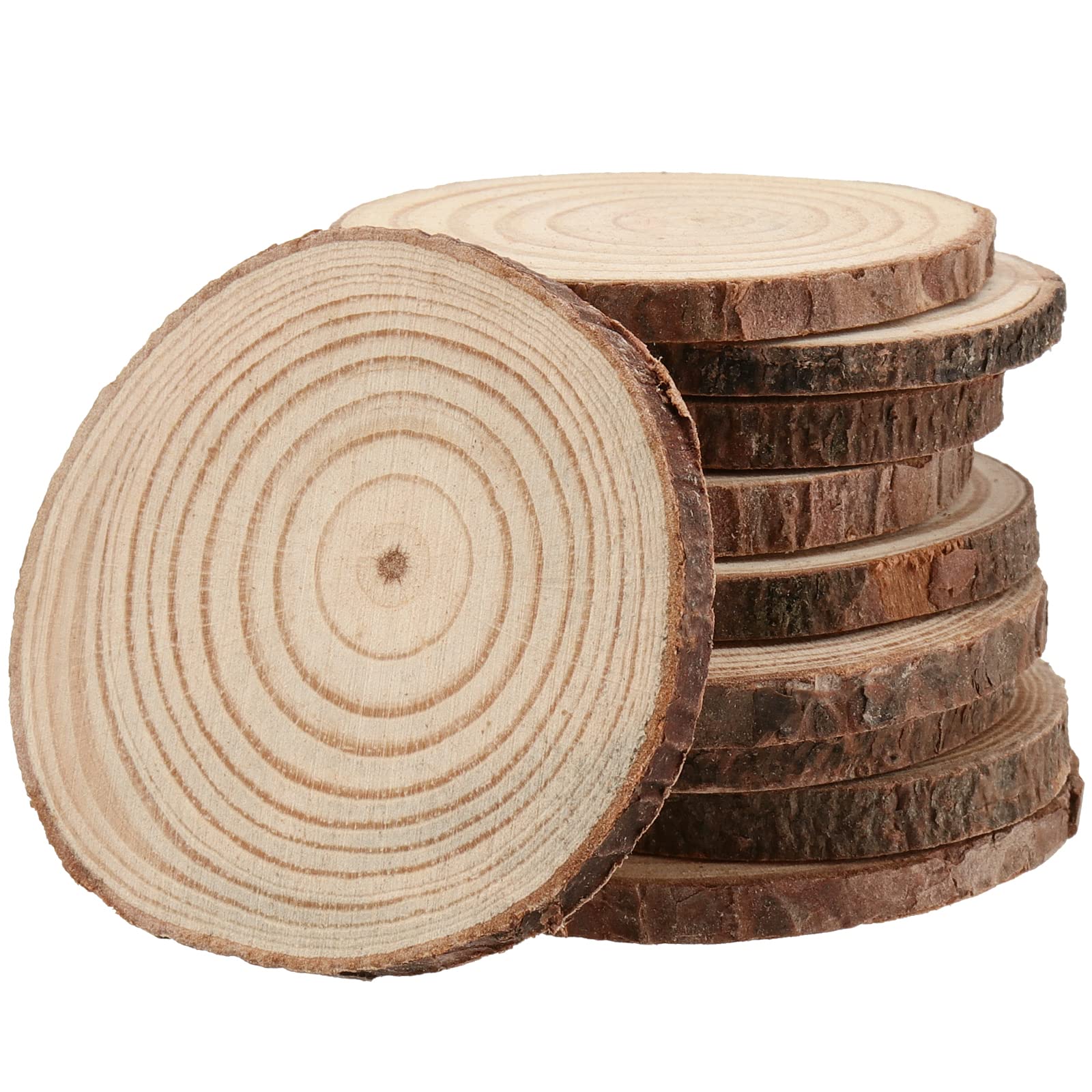 120 rebanadas de madera natural de 4 a 5 cm, rebanadas de madera sin terminar con corteza, discos redondos de madera para manualidades, decoración del hogar, adornos de Navidad