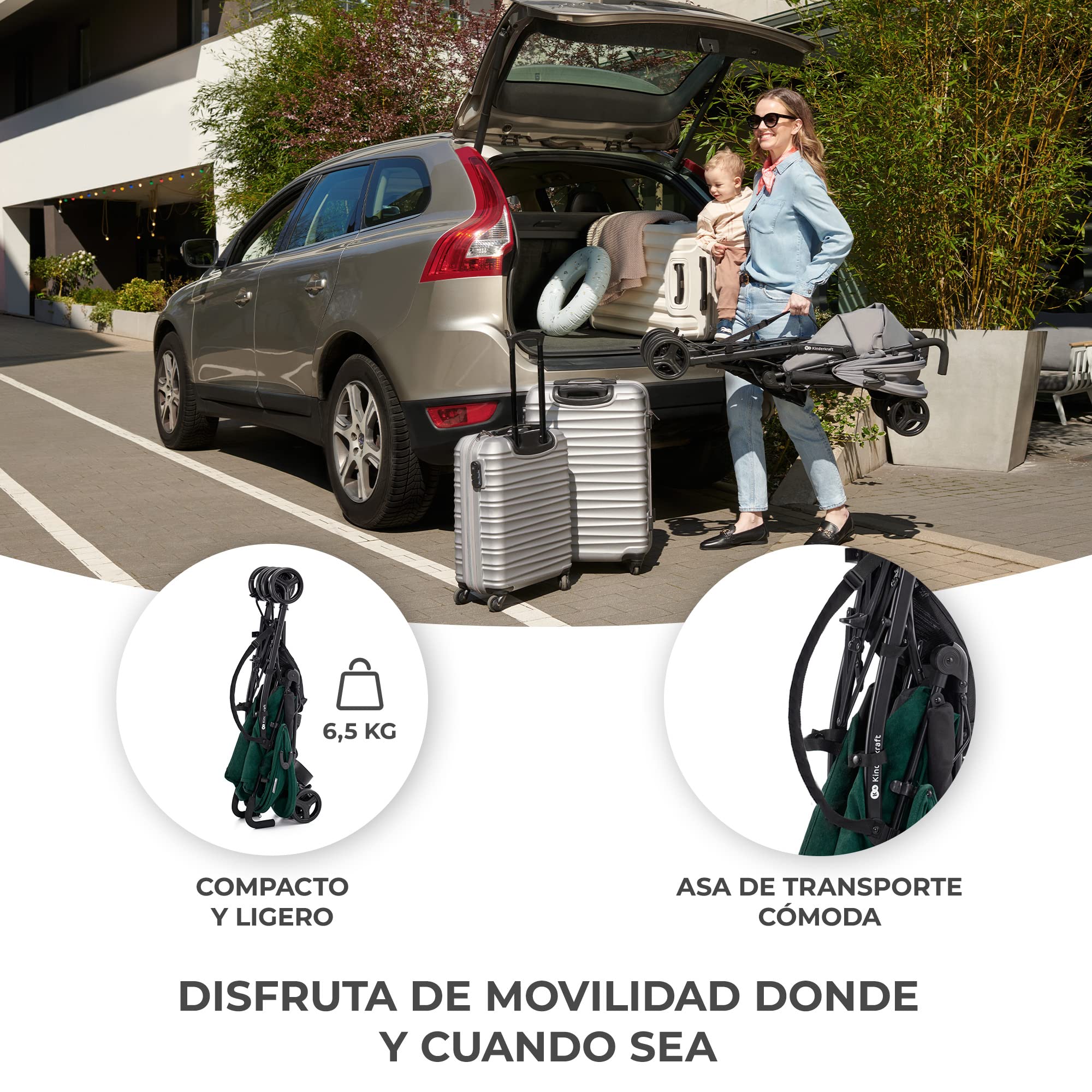 Kinderkraft TIK Silla de Paseo, Carrito para bebé, Posición reclinada y Tumbada, Carro Plegable, Ligero - 6,5kg, Material Impermeable, Verde