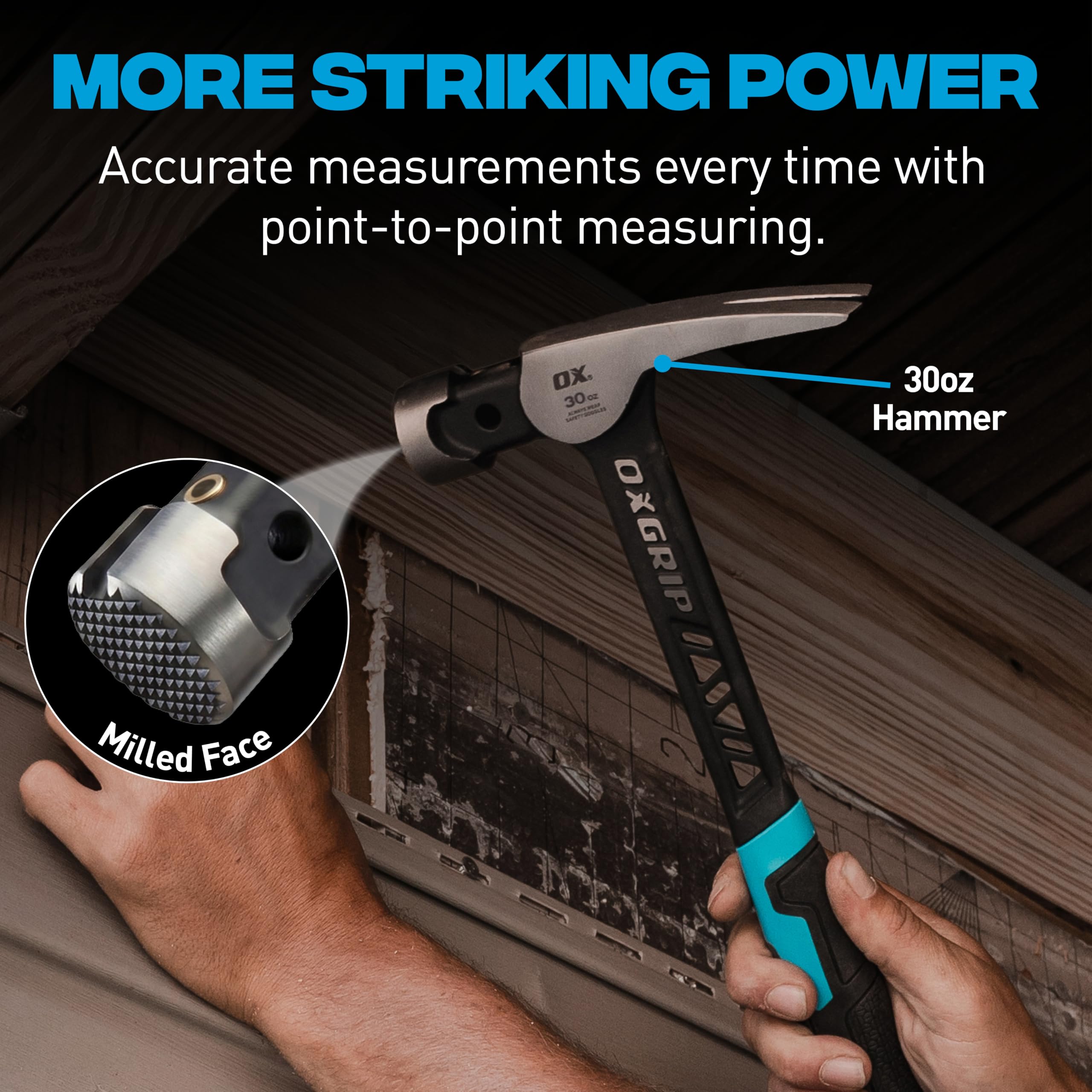 OX TOOLS Pro - Martillo ultrastrike de garra recta de cara fresada de 30 onzas | Eje de acero y agarre cómodo