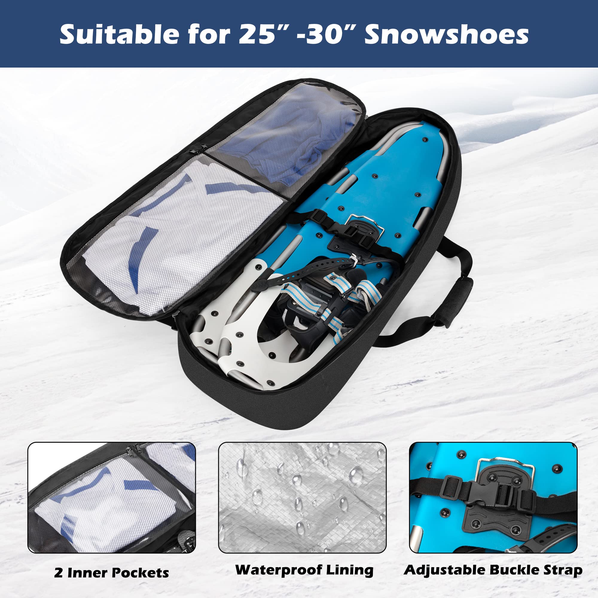 DSLEAF Snow Shoes Bag for 25”-30” Snowshoes, Snowshoe Backpack Holds A Pair of Poles, Gloves and Other Accessories, Suitable for Hiking and Climbing (Patent Design), Bag Only