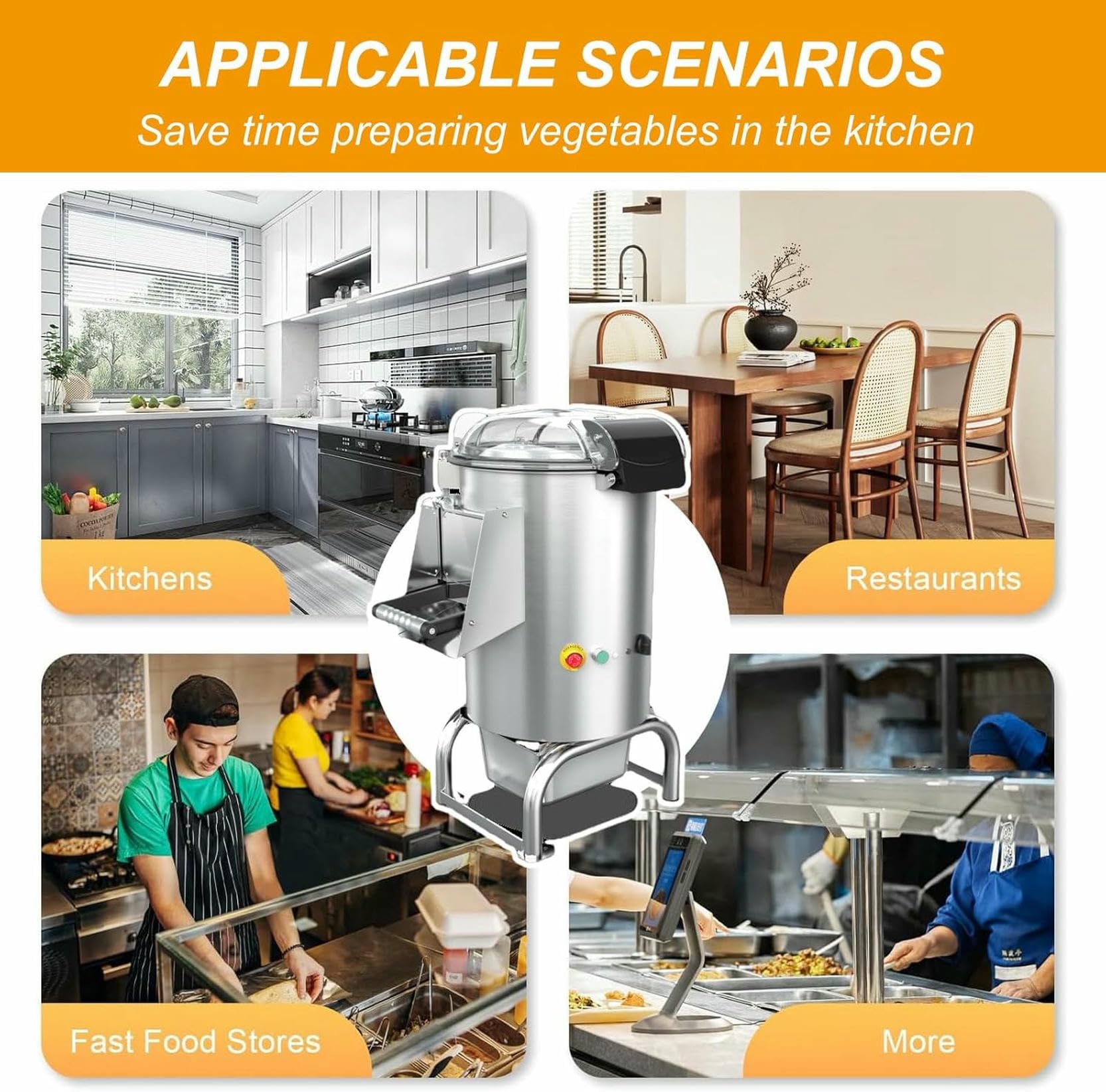 Pelador de Patatas automático Vertical de Acero Inoxidable, con Salida Grande, Cubierta Transparente, Bandeja de Filtro e Interruptor magnético, 110 V