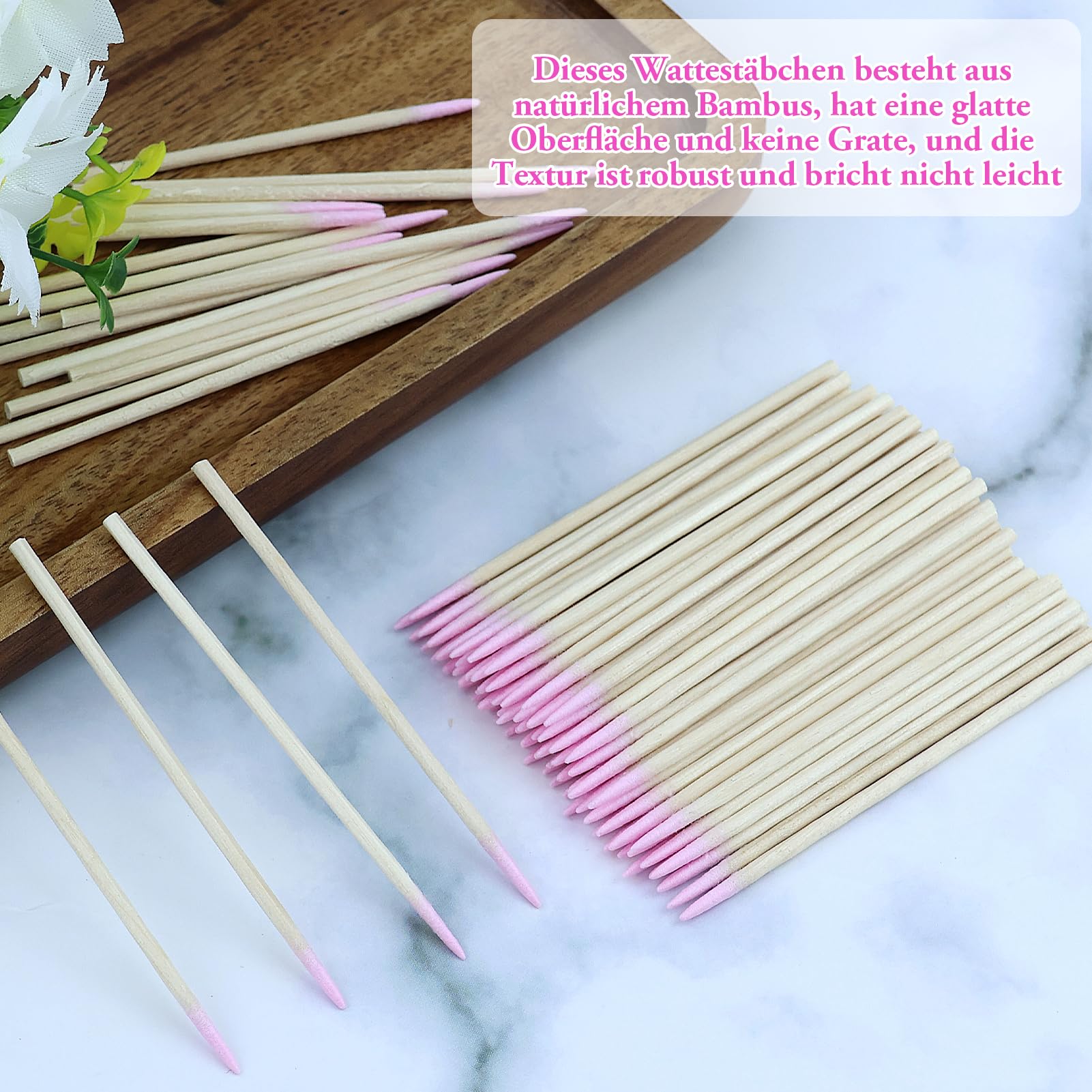 Lot de 200 cotons-tiges de 7 cm avec pointe pointue, bâtonnets de nettoyage en bois pour tatouage, sourcils, ongles (rose)