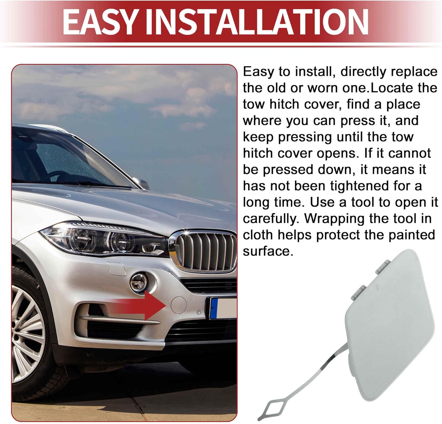 Rear Bumper Tow Hook Cover for BMW 428i 2014-2016 Car Tow Hook Cover for BMW 428i XDrive 2014-2016 No.51127363264 Silver Tone Plastic 1 Pcs