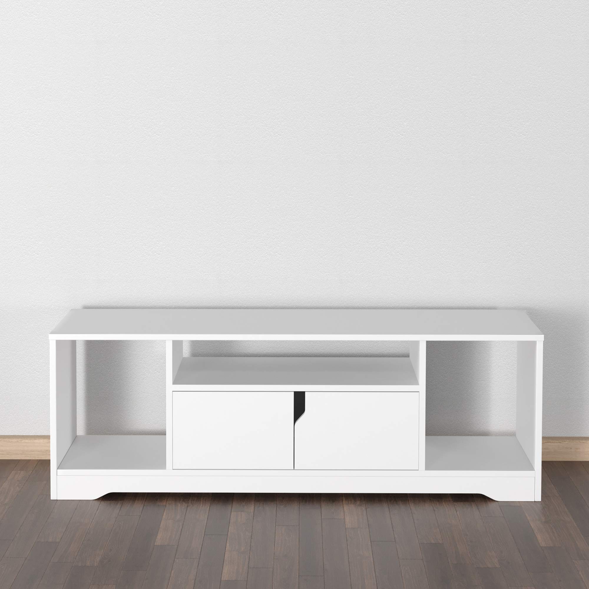 HOMCOM Mueble de TV para Televisor de hasta 42" Mesa para TV de Salón Moderna con Armario de Doble Puerta y 3 Compartimentos Abiertos 120x30x41cm Blanco
