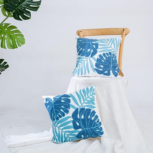 Miniatura 3 de Juego de 2 fundas de almohada decorativas bordadas de 18 x 18 pulgadas, fundas de almohada cuadradas para sofá, dormitorio, sala de estar (azul)