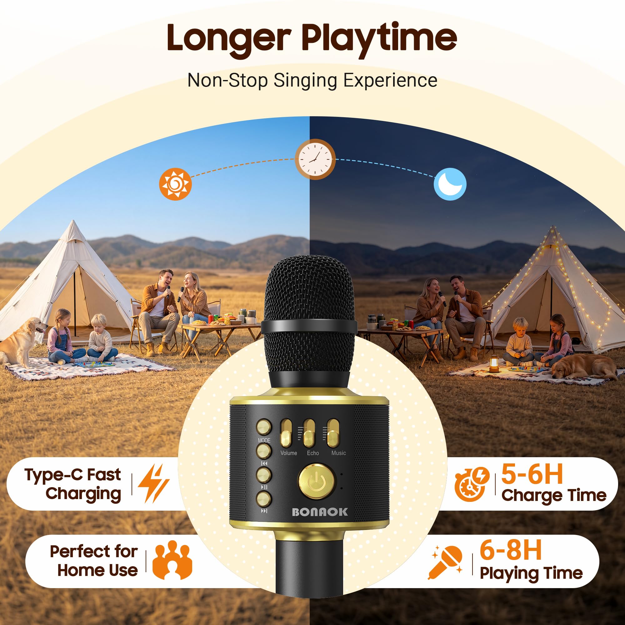 BONAOK Microphone sans Fil Karaoké, Microphone Bluetooth Lecteur Enregistreur Mini Karaoké Enfant Fête Familial pour Appareil Intelligent Android/iOS-Noir