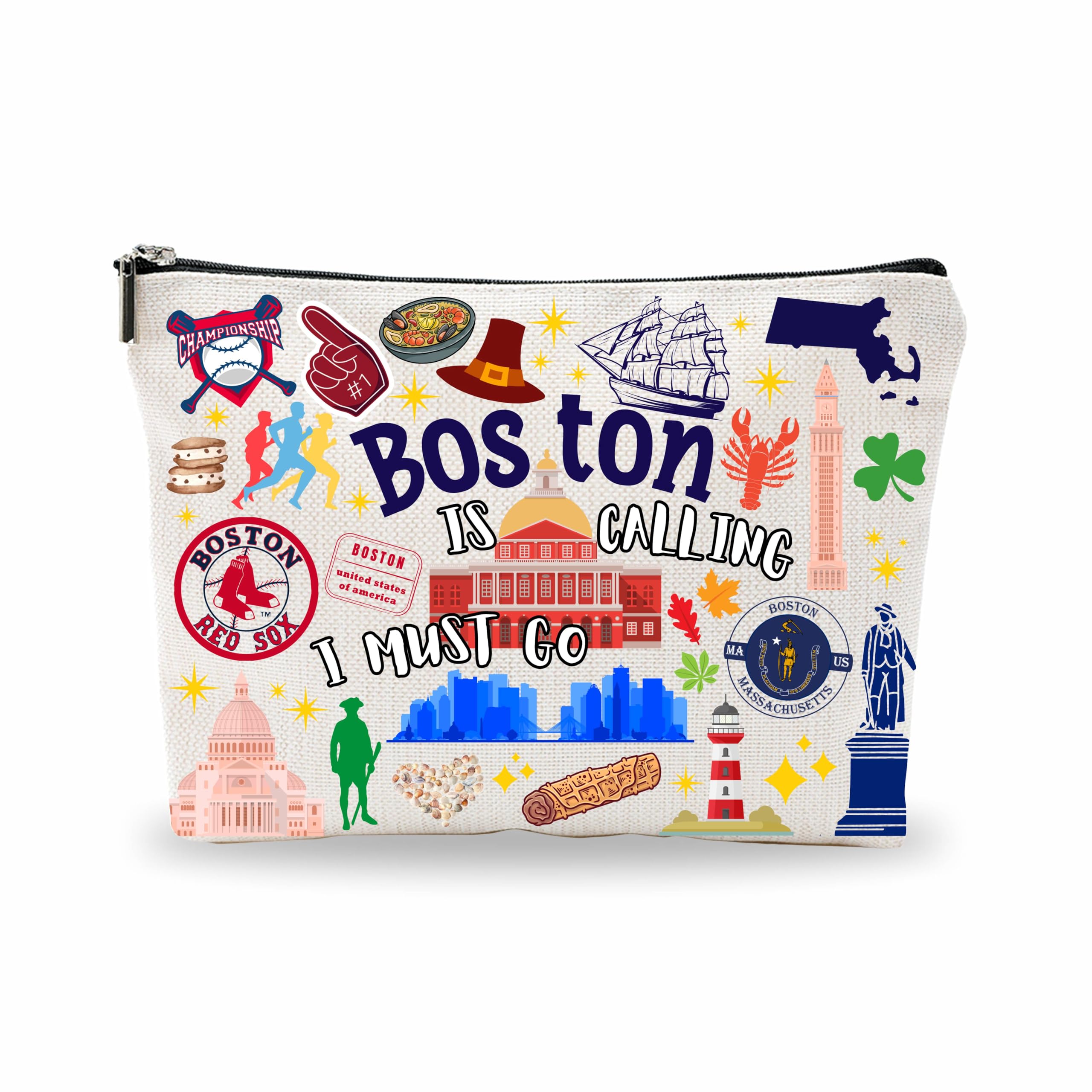 Nuckxy Boston Souvenirs Cosmetic Bags For Women，Boston Is Calling I Must Go, Makeup Organizer Bag, Toiletry Pouch, Small Travel Storage Bag, Boston