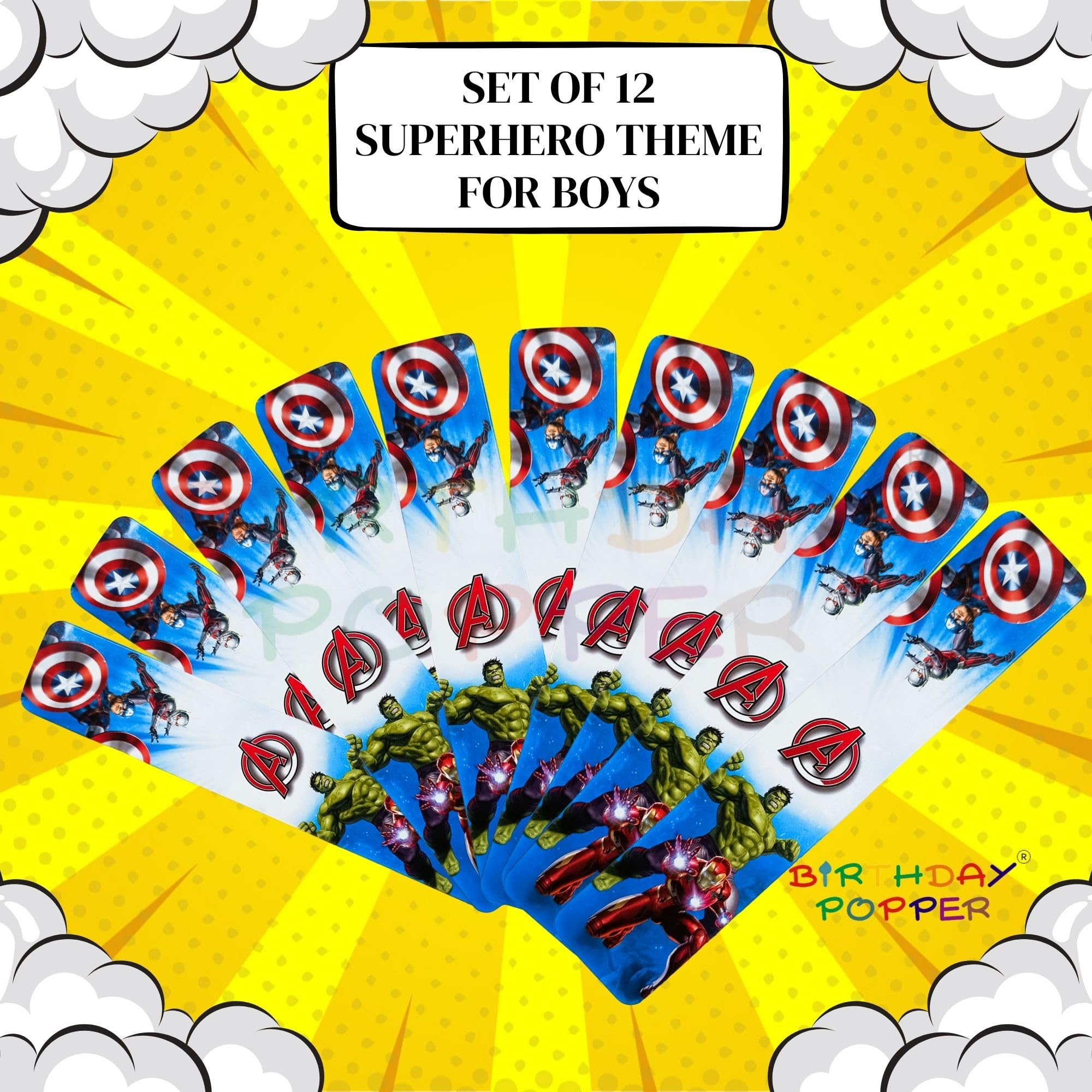 Birthday Popper 12 Pcs Superhero Suction Pop It Wristbands | Boys Theme Slap Bands with Suction Cups as Birthday Return Gift for Parties | Sensory Pop for Fun & Focus Relief for Boys