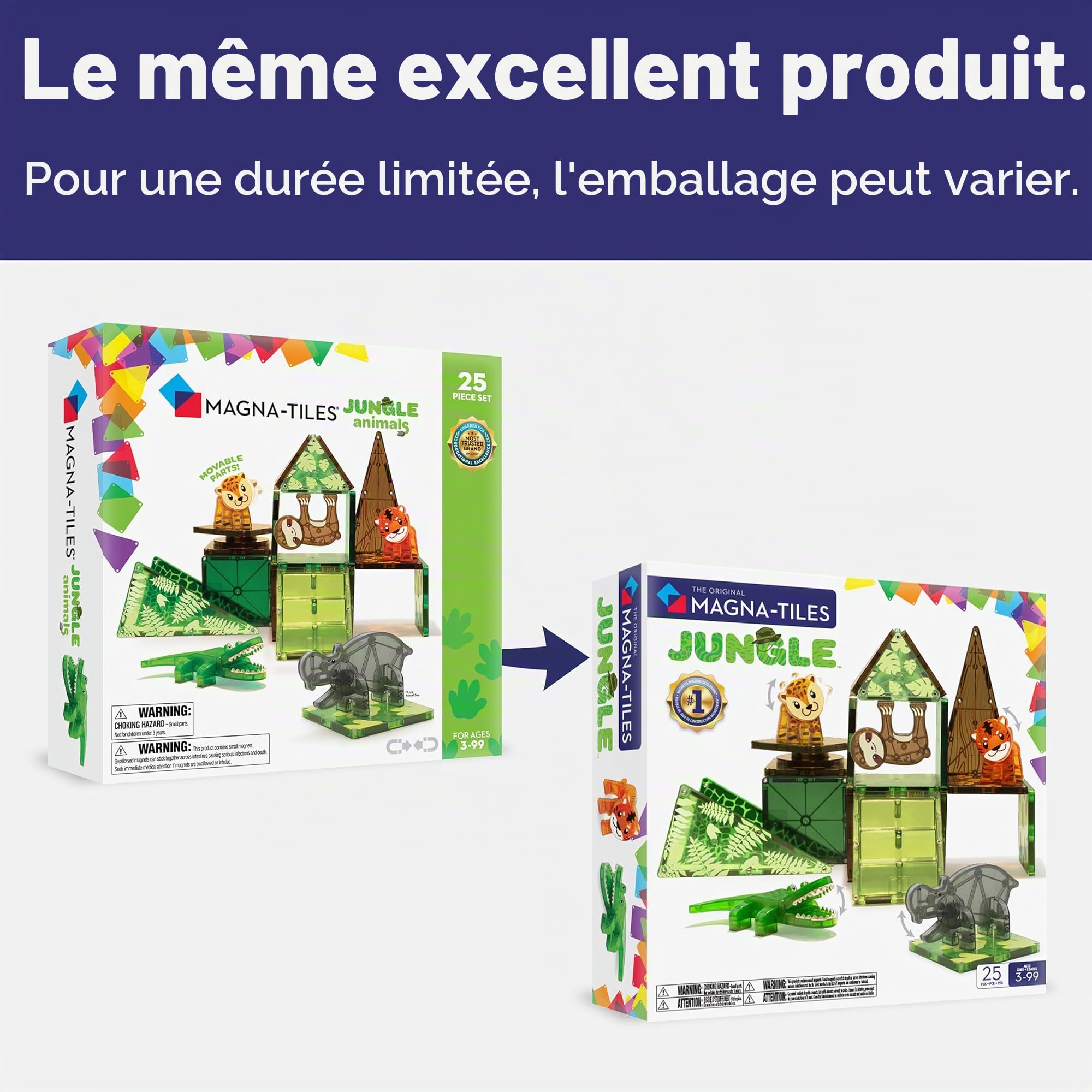 Magna-Tiles Jungle Animals de 25 pièces - Pièces magnétiques de construction 3D