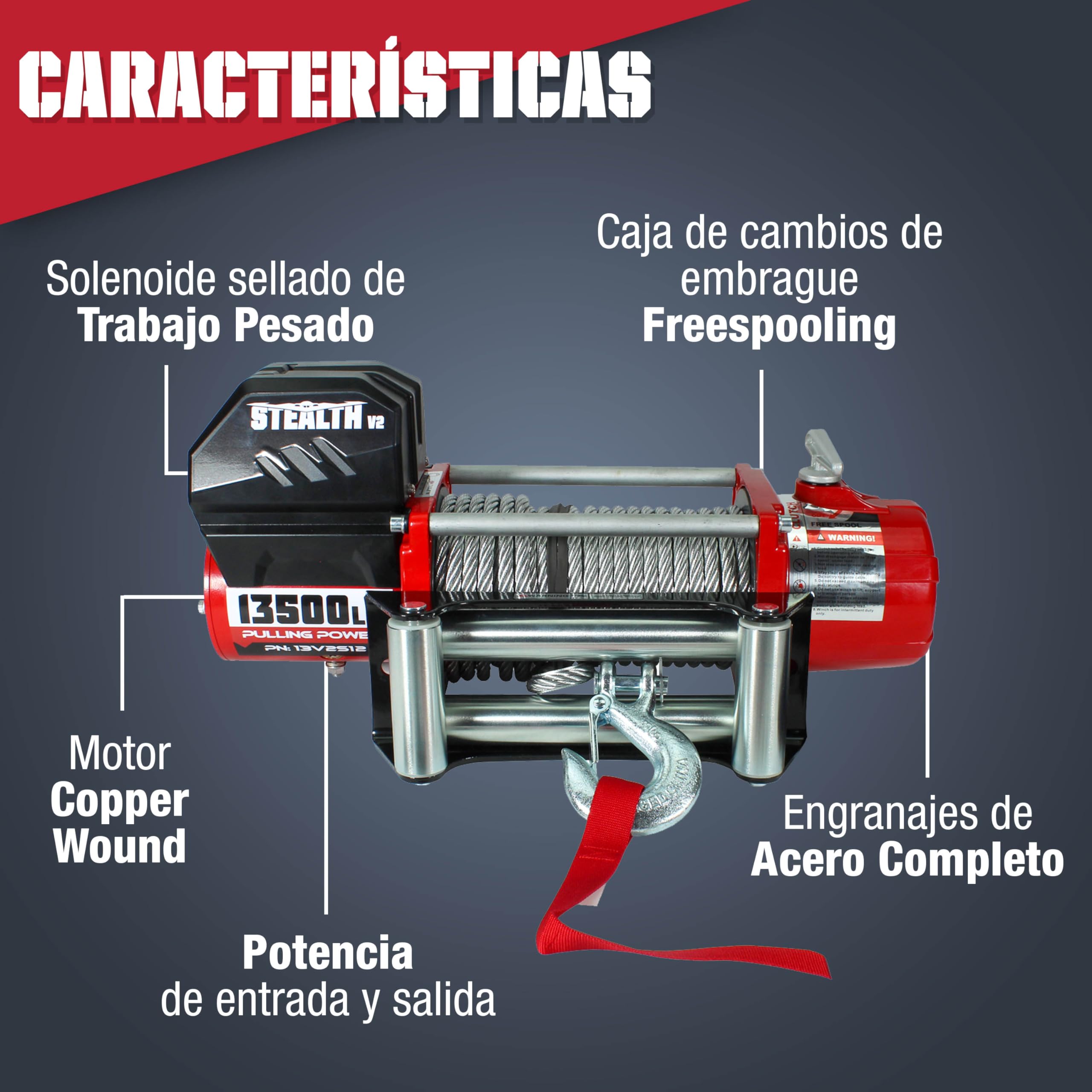 Stealth Winches V2 13500lb cabrestante eléctrico inalámbrico presupuesto de recuperación, de alta potencia del motor, solenoide pesado, 2 mandos a distancia inalámbricos, (12 voltios - Cable de acero)