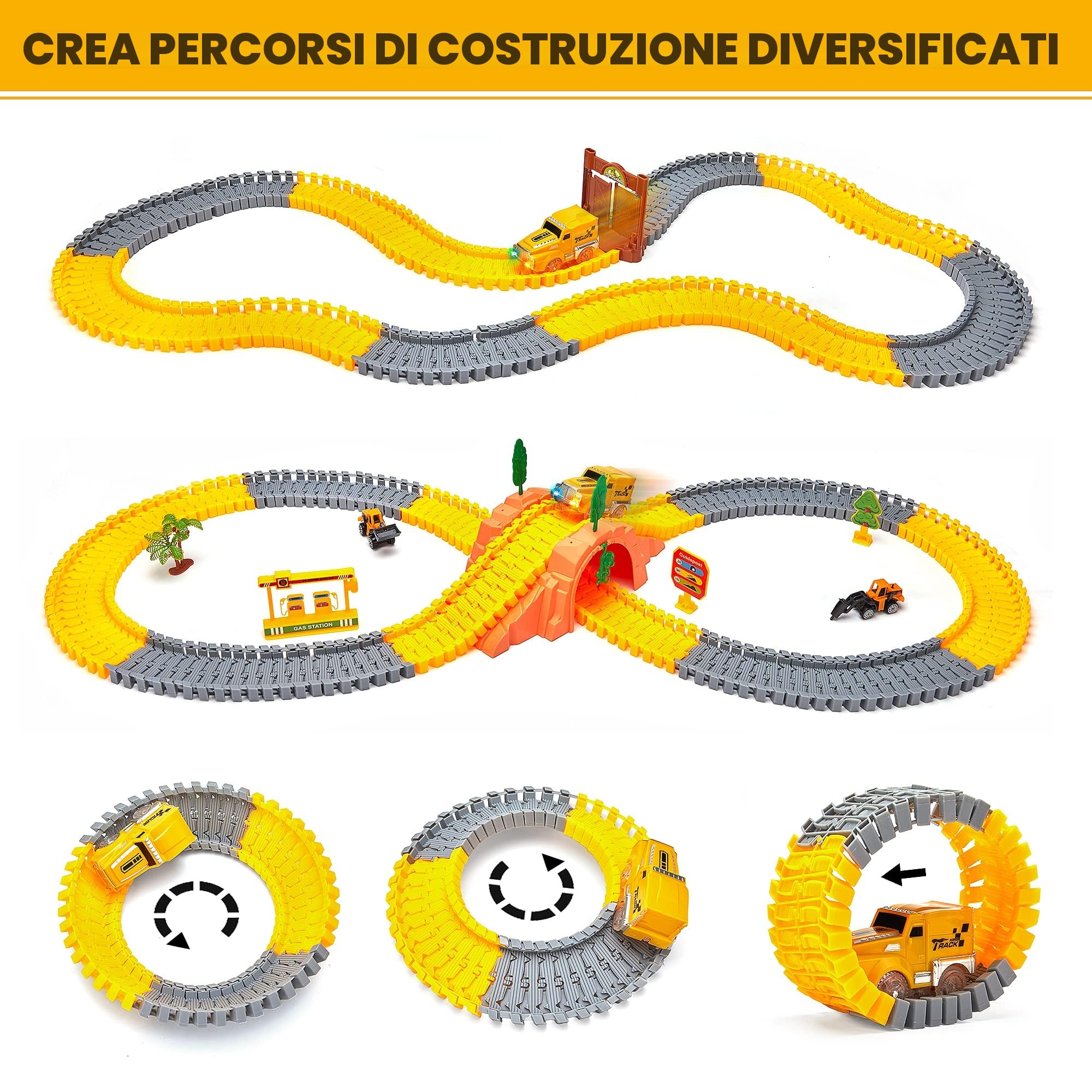 OR OR TU Circuito Auto Bambino 342 Pezzi Circuito Treno Elettrico Giocattolo Bambino Regalo 3 4 5 6+ Anni Costruzione per Ragazzi 360° Pista in Fibbia Flessibile Ferrovia