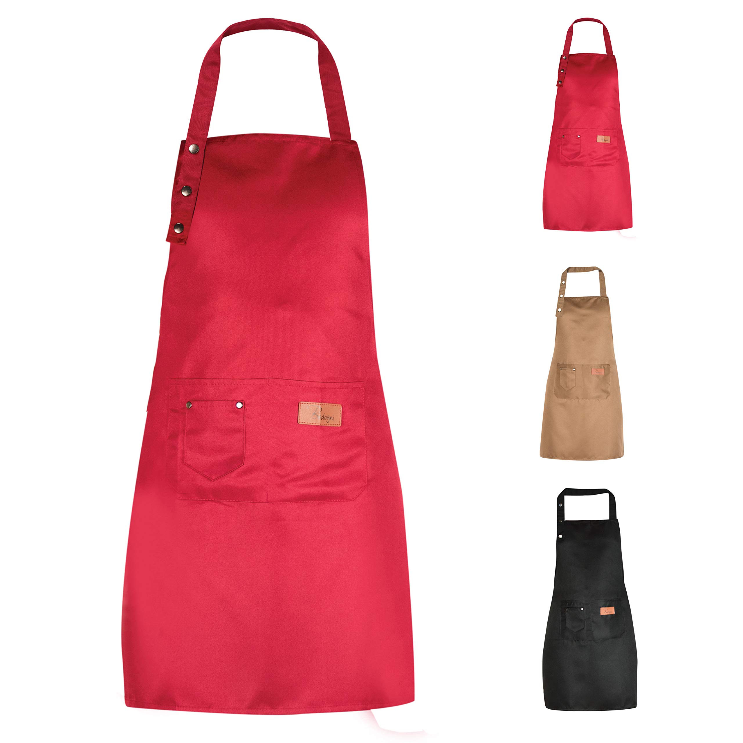Bedogni Reggio Emilia Delantal de cocina para hombre y mujer con bolsillos, apto para tallas grandes, resistente al agua