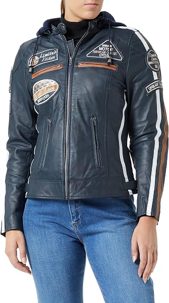 Urban Leather Damska kurtka motocyklowa Ur-177 z ochraniaczami, granatowa (Navy Blue), M