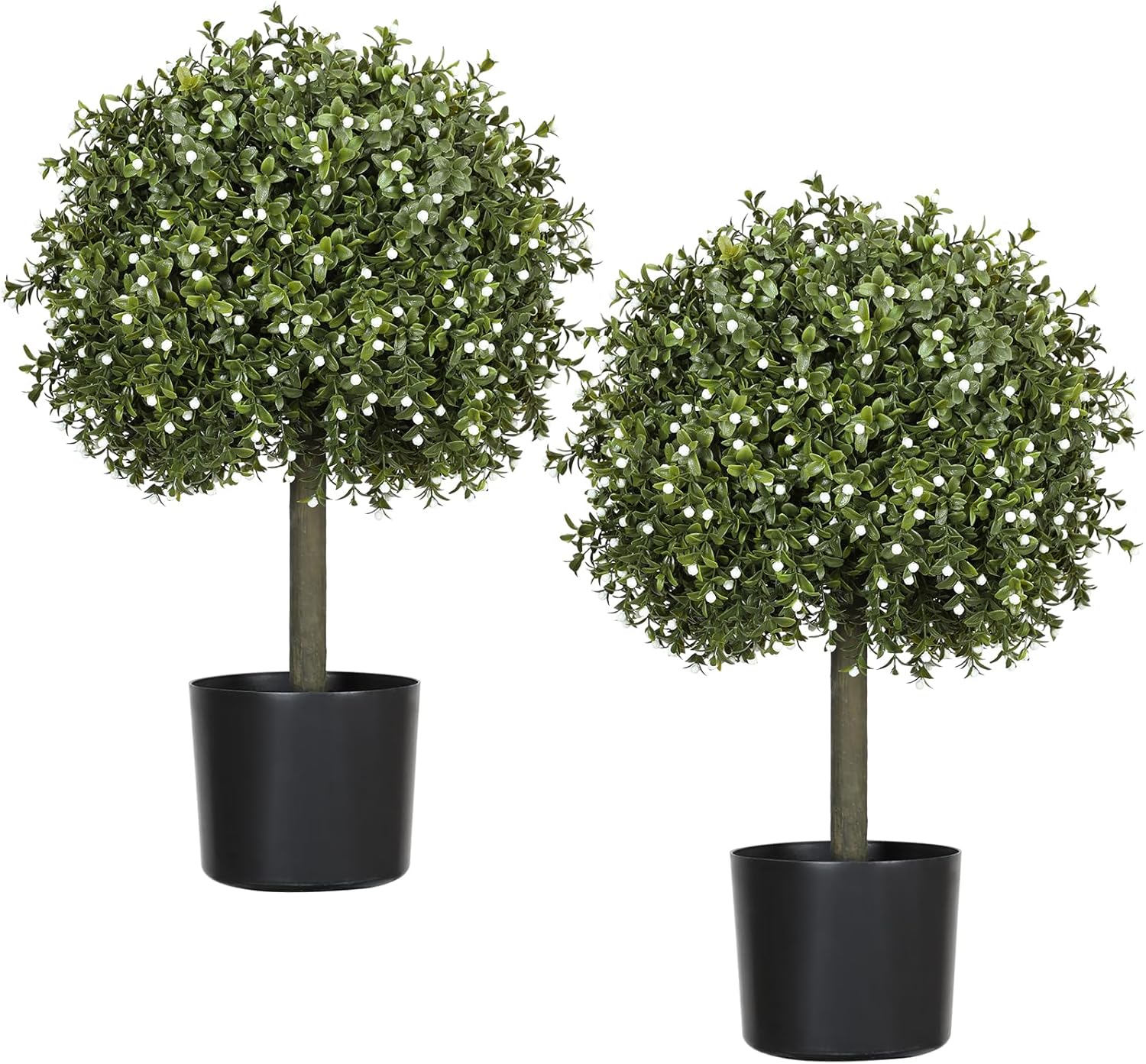 Veryhome Artificial Topiary Boxwood Trees Set of 2, 23.6inch Artificial Potted Shrubs, Faux Ball Plants White Fruits in Pot for Indoor and Outdoor, Home, Garden Decor(Green)