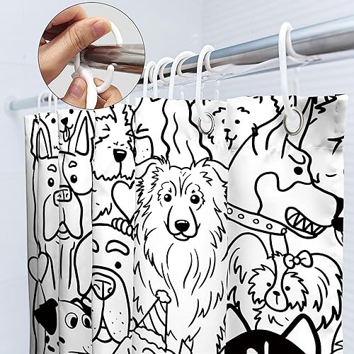 Miniatura 5 de SVBright Divertida cortina de ducha con diseño de perro, 72 pulgadas de ancho x 72 pulgadas de largo, diseño de dibujos animados en blanco y negro