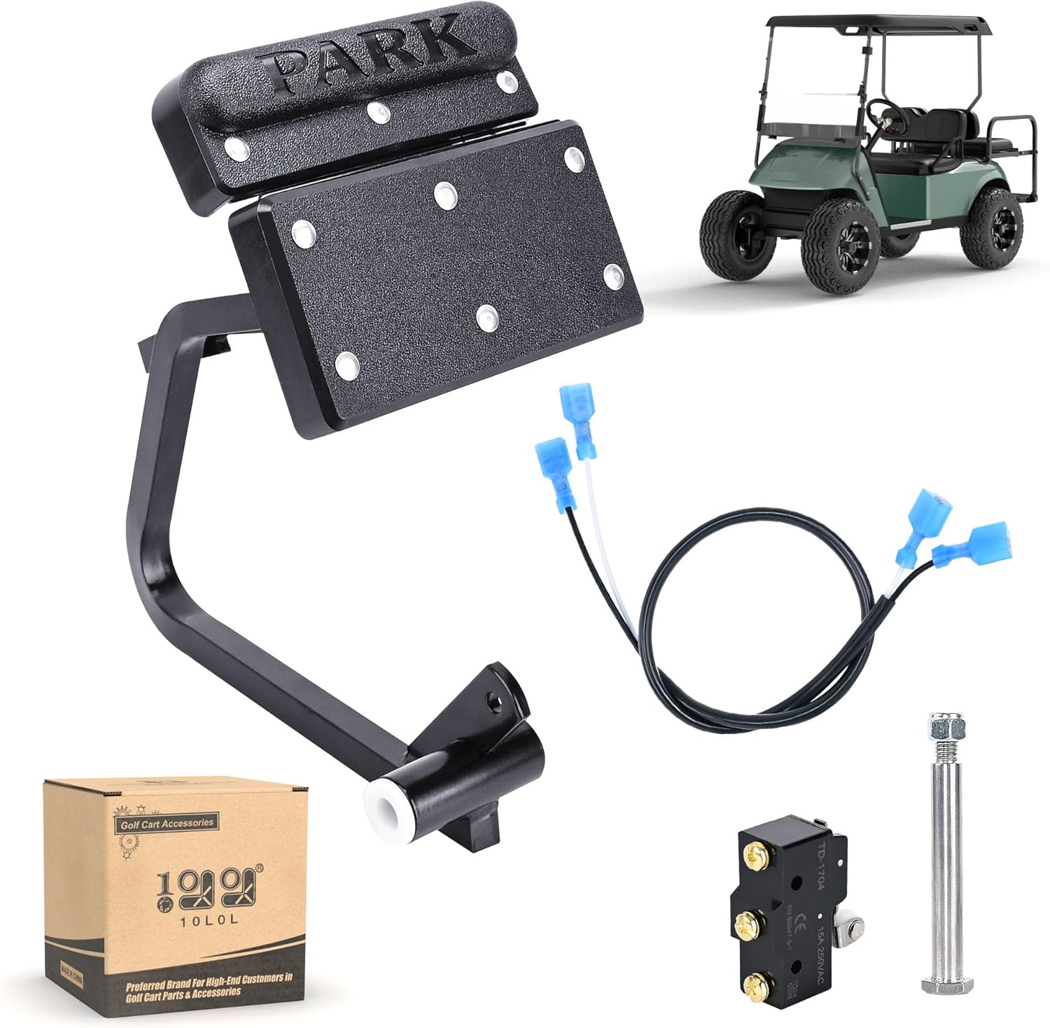 10L0L Golf Cart Brake Pedal Kit with Brake Light Wire Fits EZGO TXT, Medalist G&E 1994-up Golf Cart Models, OEM# 70690-G01, 70612-G01