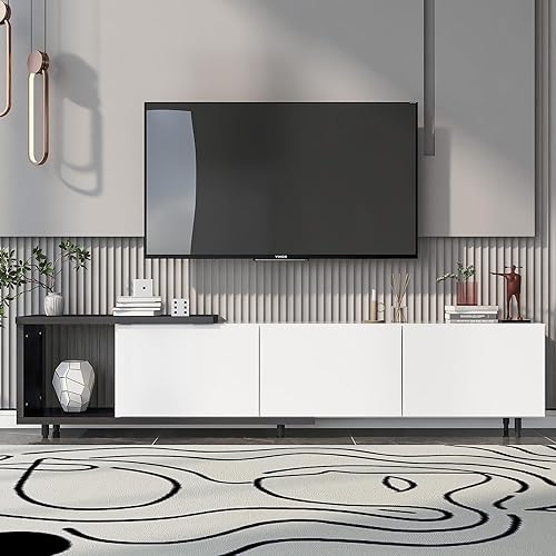 Miniatura 1 de Amposei Moderno soporte de TV para televisores de 80 pulgadas + pulgadas, centro de entretenimiento de madera, gabinete de almacenamiento con