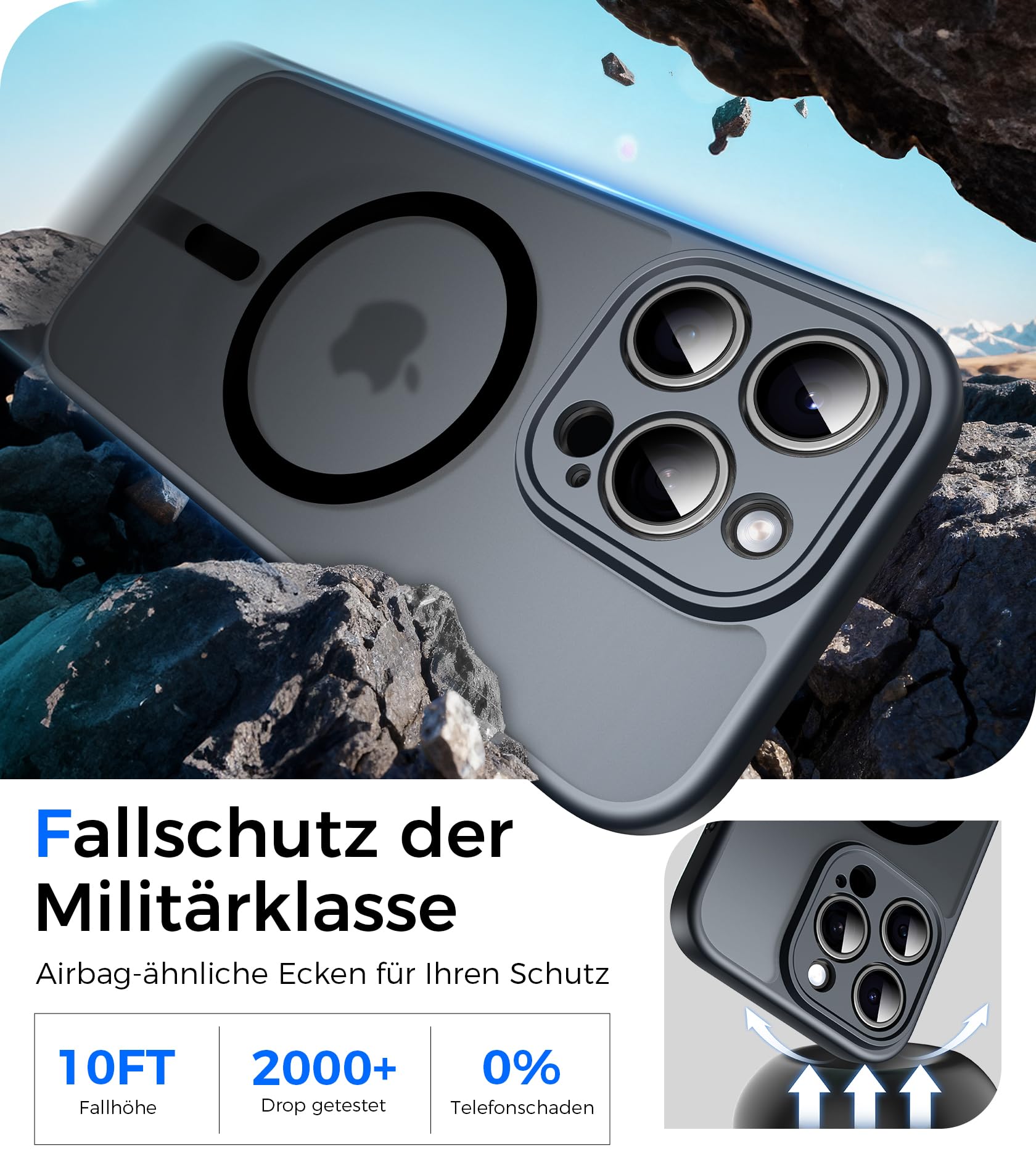 Natiiozie Cover Magnetica per iPhone 15 Pro Compatibile con MagSafe, Protezione Fotocamera Integrata Antiurto, Traslucida Opaca Posteriore Protettiva Case iPhone 15 Pro Custodia 6.1", Nero