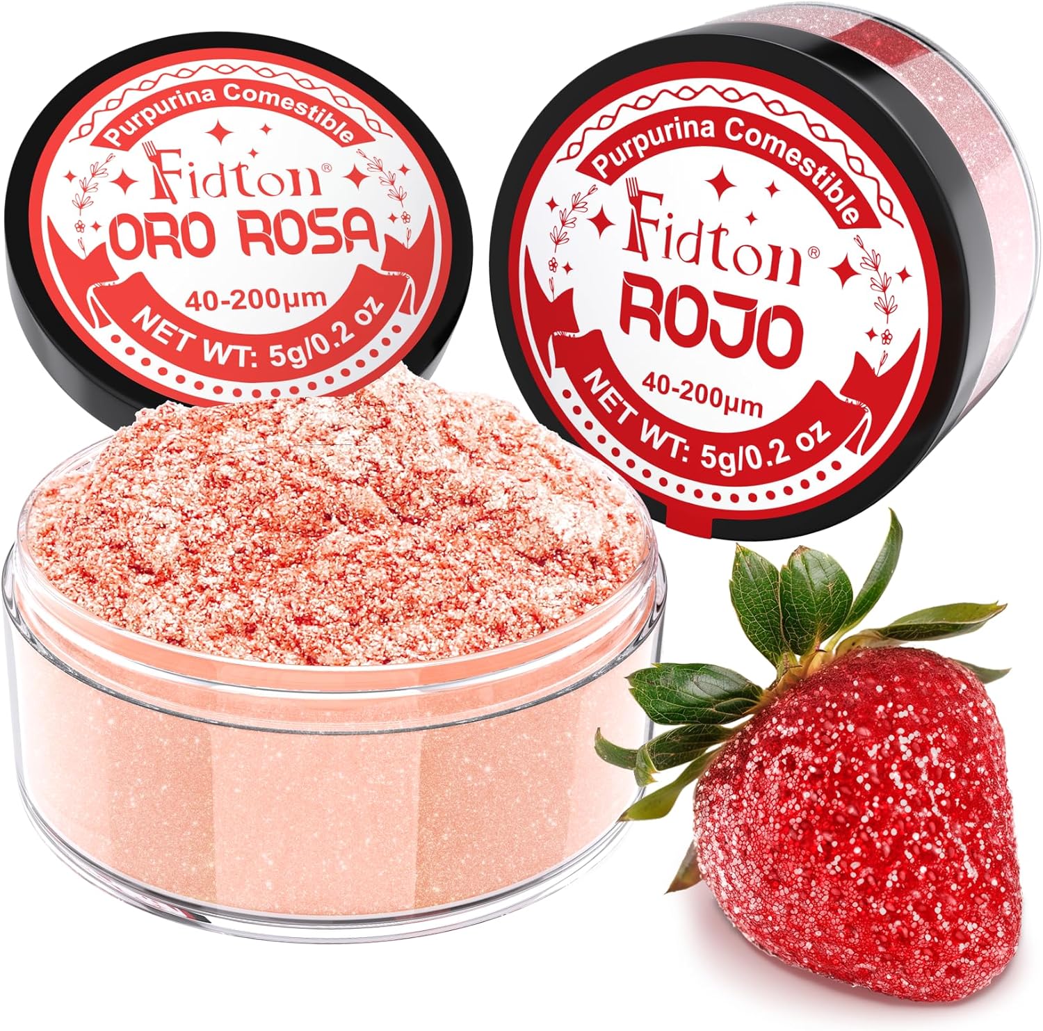 Purpurina Comestible Fidton 2 Colores - Decoración para Repostería - 5g 3 Purpurina Comestible - Fidton 2 Colores Colorante Alimentario Reposteria Polvo Set, Decoración Comestible para Tartas, Fondant Rojo, Reposteria, Chocolate, Macarrón, Cóctel - 5g (Oro Rosa y Rojo) - ¿Vale la pena?